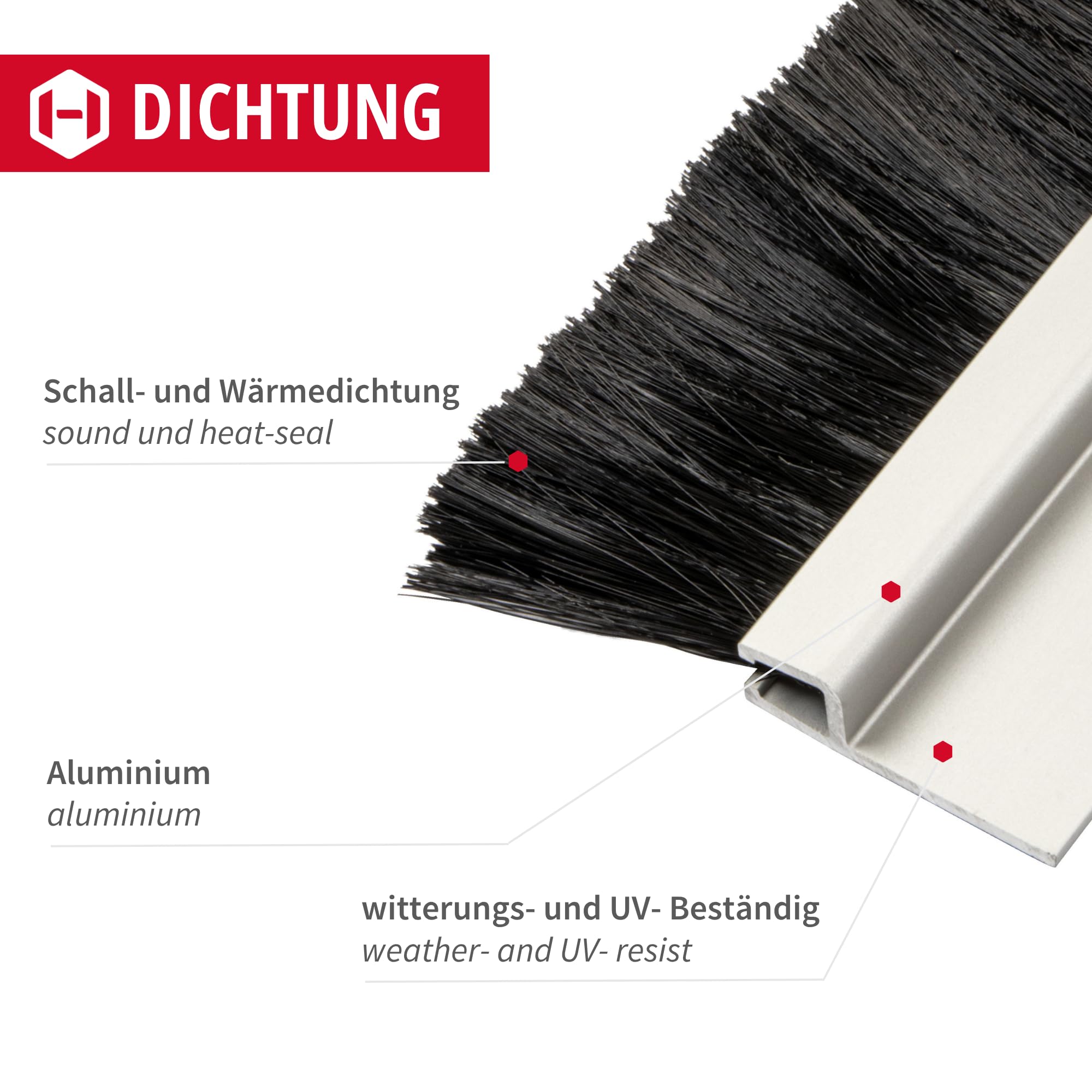 Gedotec Tür Zugluftstopper als Kälte- und Insektenschutz | 1 Stück - Bürstendichtung | Länge: 1,25 m | Dichtung mit dichten Besatz Aluminium schwarz | zum Abdichten von Türen | Dichtung Tür schraubbar