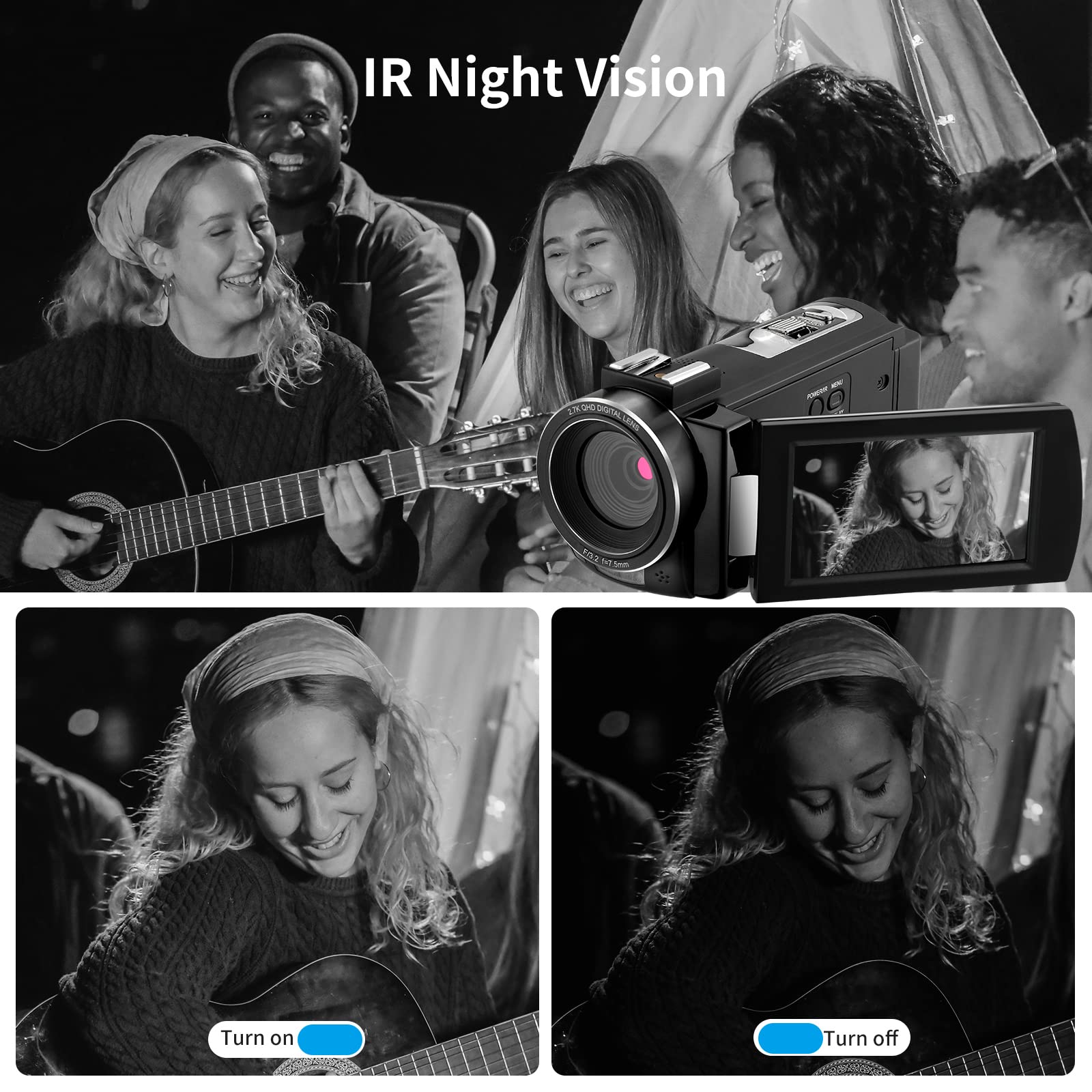 ORDRO AE7 2.7K Caméscope IR Vision Nocturne Appareil Photo Numérique 3.0 TFT Écran Tactile Zoom Numérique 16X pour Youtube Vlog avec Télécommande et 2 Piles