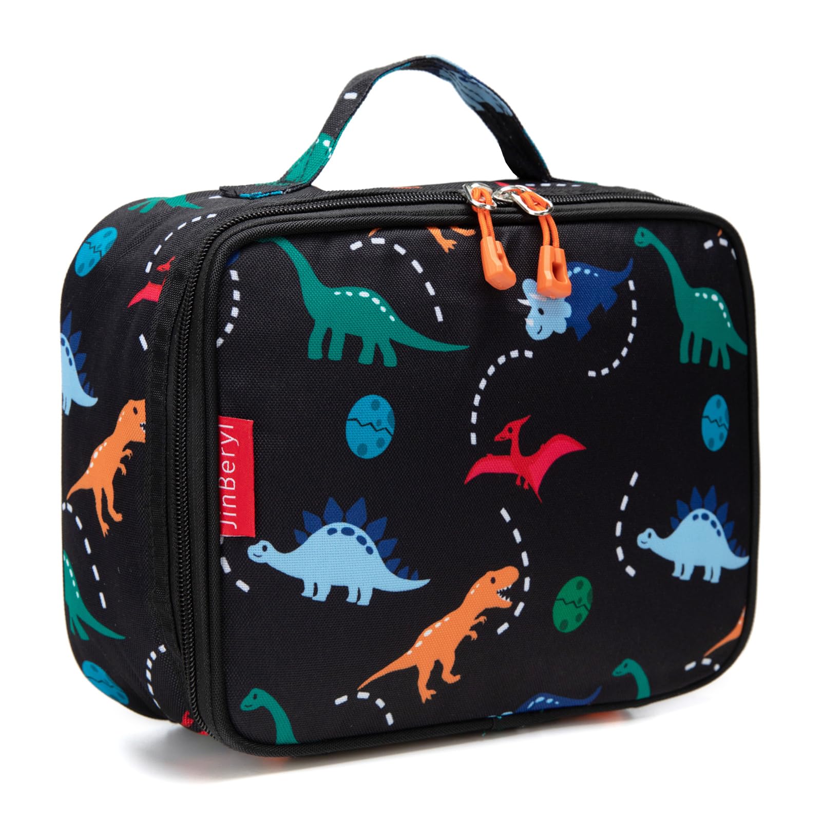 JinBeryl Insulated Lunch Box Bag for Kids Boys, Size for Preschool, Kindergarten, or Travel, Dinosaur Black