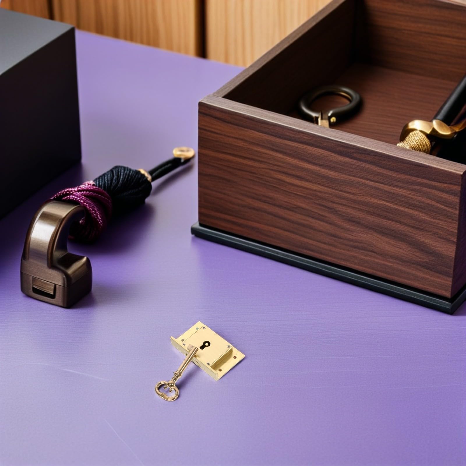 2 Sätze Vintage Möbelschloss aus Messing mit Schlüssel, Gold