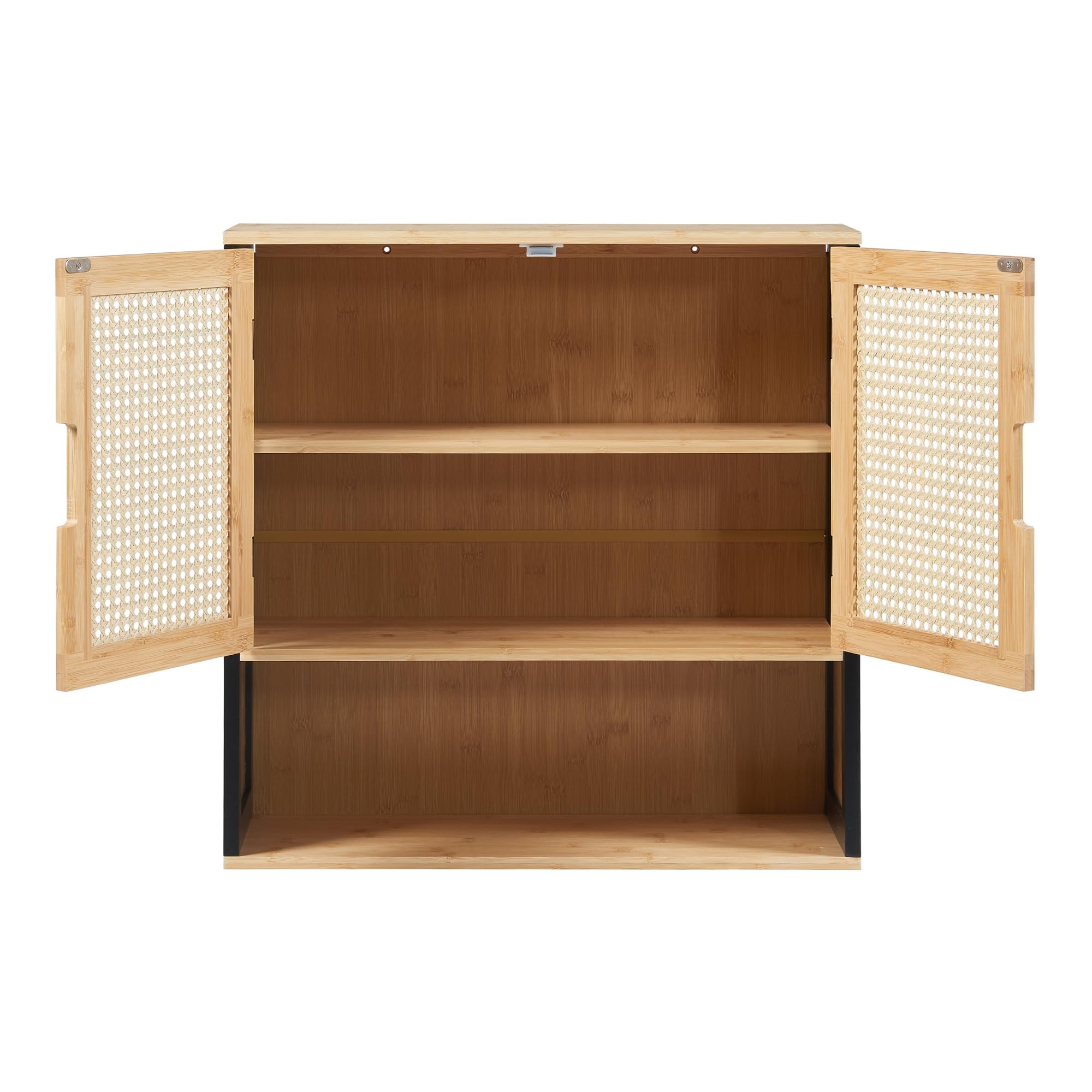 [en.casa] Armoire Murale de Salle de Bain Placard Suspendu avec 2 Portes et 2 Étagères Meuble de Rangement Flottant MDF Bambou 60 x 60 x 20 cm Noir Naturel Effet Rotin