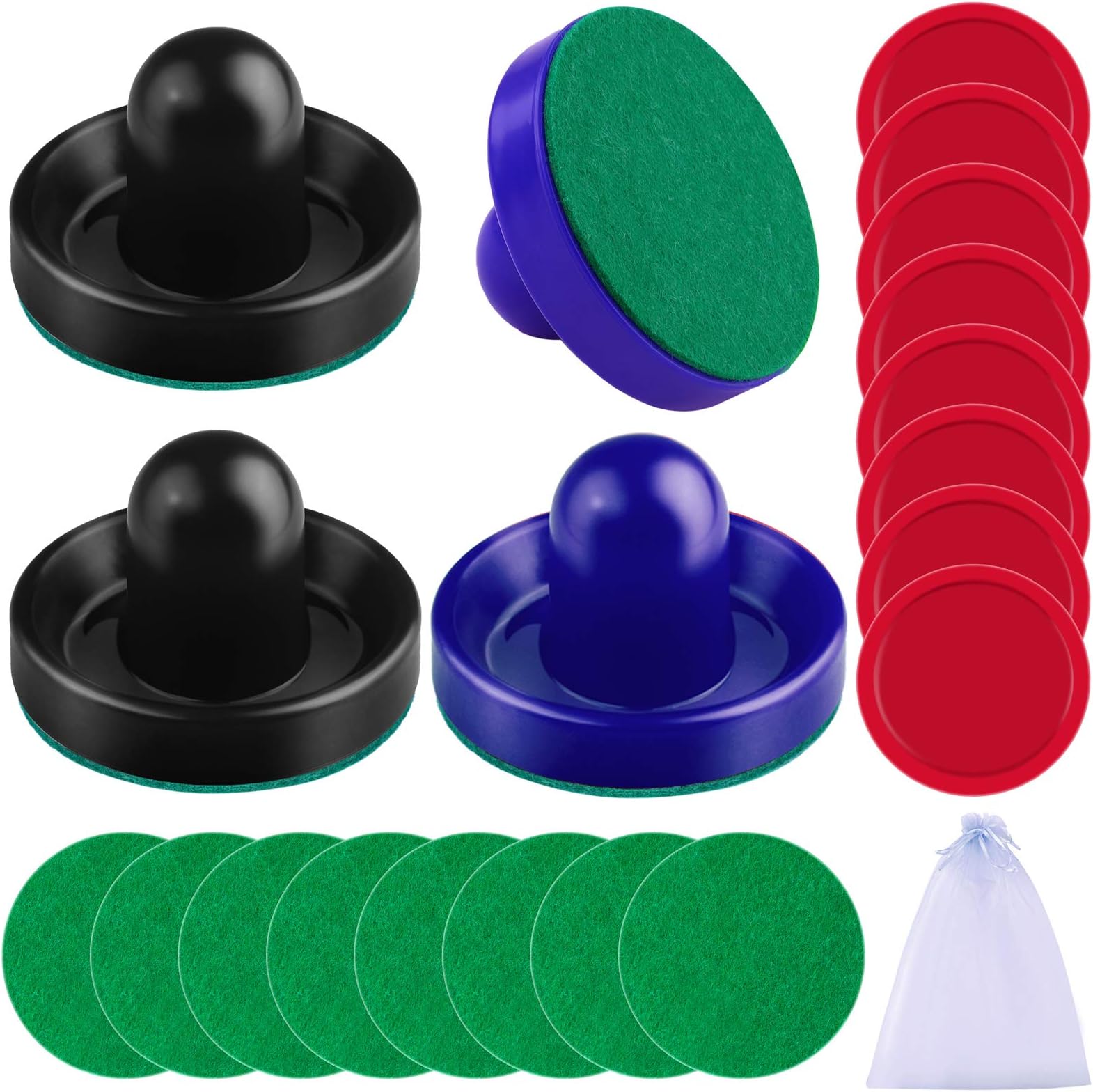 URATOTAir Hockey Pushers and Air Hockey Pucks Air Hockey Paddles, Goal Handles Paddles Replacement Accessories for Game Tables(4 Pushers, 8 Red Pucks and 8 Green Pads)