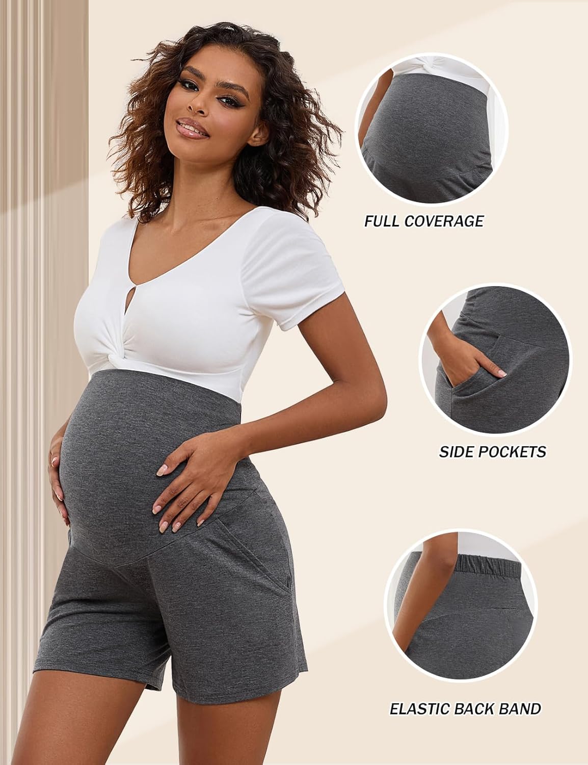 Bhome Maternity Shorts 3 Packs Stretchy Workout Pregnancy Shorts with Pockets Comfy Lounge Pajama Sleepwear Bottoms