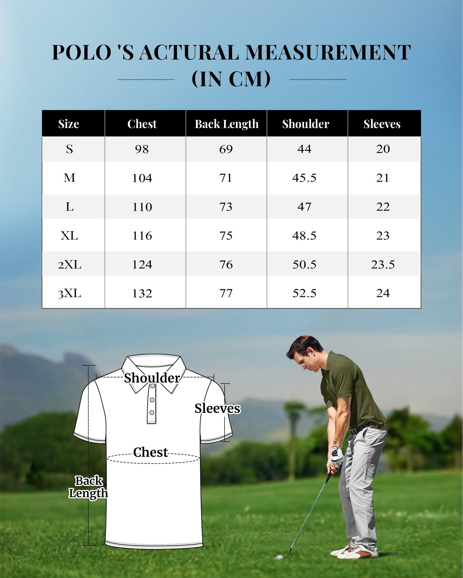 33,000ft Polo de manga corta para hombre, polo de golf, absorbe la humedad, secado rápido, deportes al aire libre, atléticos, tenis