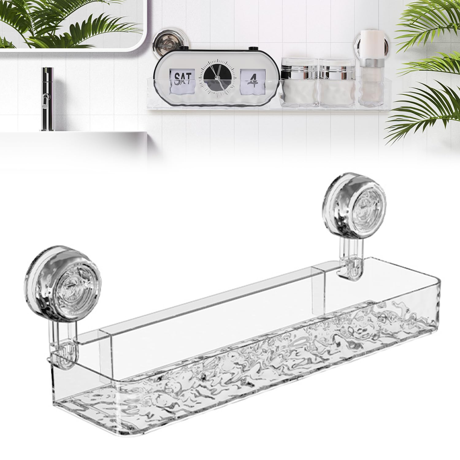 EuftEale Corrugated Suction Cup Storage Holder Movable Shower Shelf Suction Cup Shower Caddy Large Organizer Bathroom No-Drill Wall
