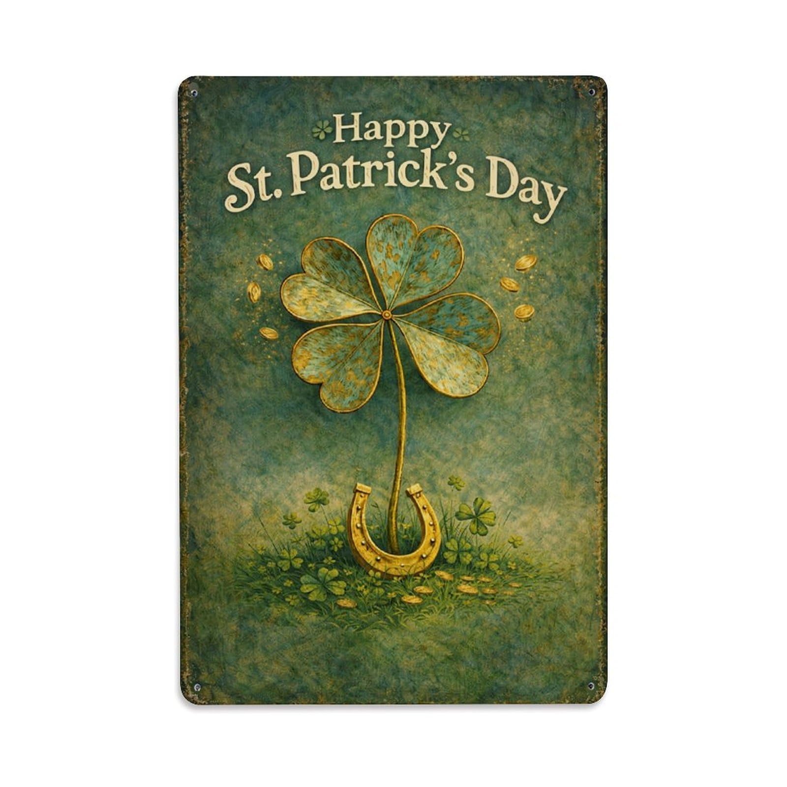 Jdfenggu Vintage Happy St Patricks Day Clover Retro Metal Tin Sign, Metal Poster For Bar, Home, Man Cave, Kitchen, Laundry Room Art Decor 8X12 Inch