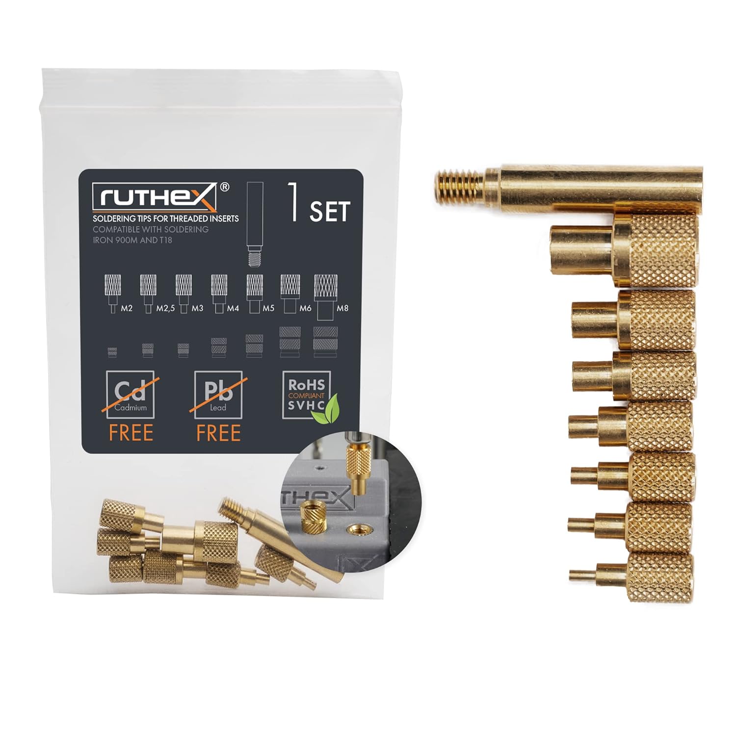 ruthex 7X Soldering Tips/HeatSet Insert Tips Threaded Inserts M2