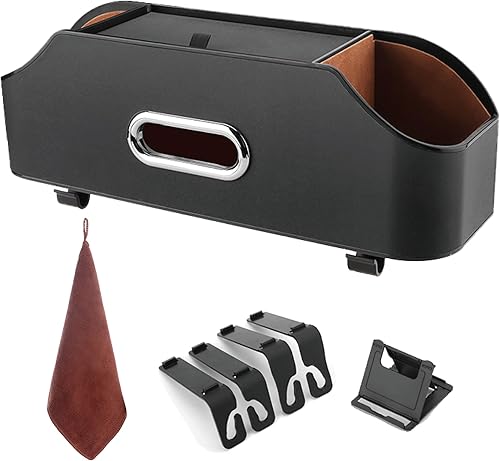 Organizador de asiento trasero de automóvil con 2 portavasos para bebidas, soporte para pañuelos, ganchos para asiento de automóvil para