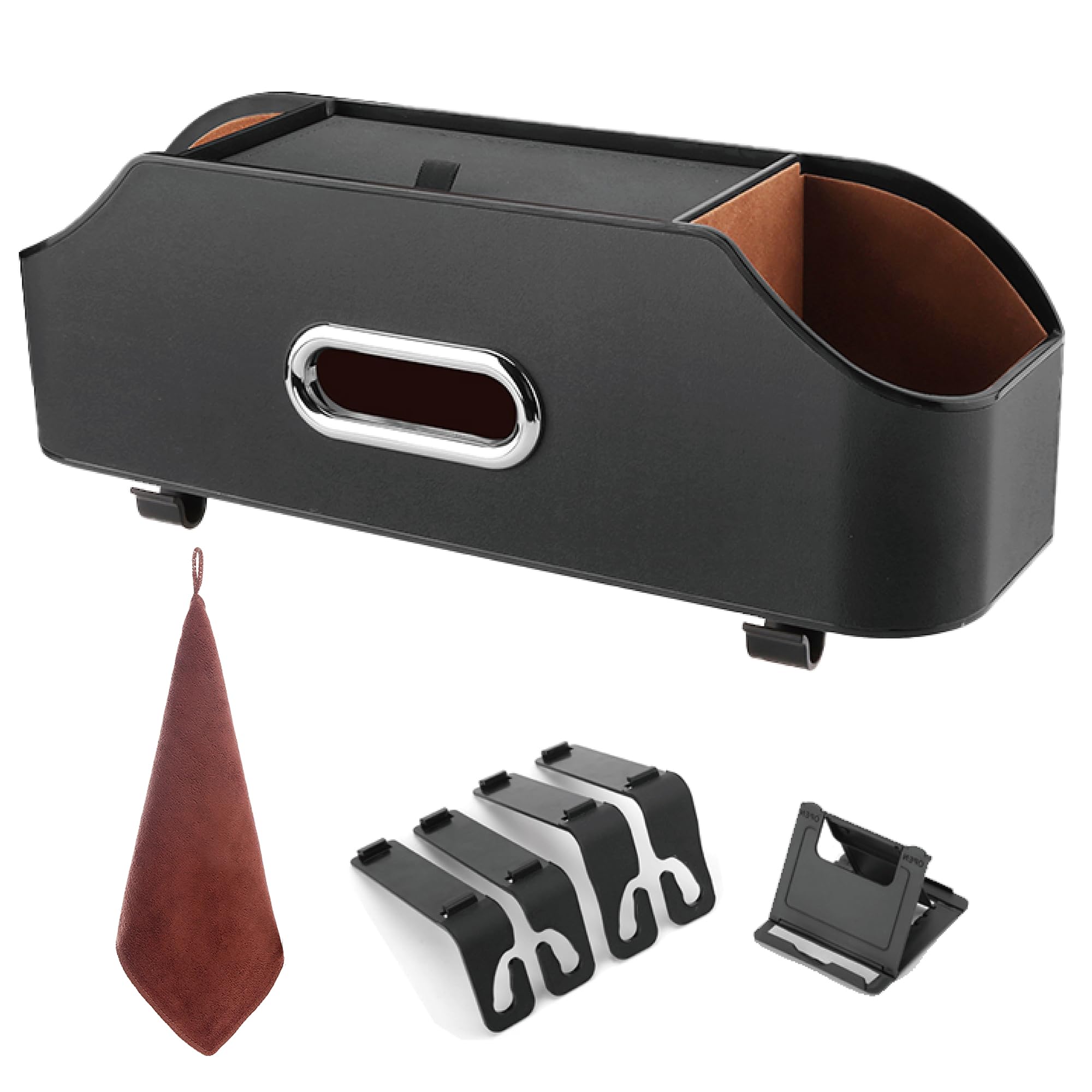 LELOYMO Backseat Car Organizer with 2 Drink Cup Holder - Tissue Holder - Car Seat Hooks for Headrest - Multi-functional Storage for Travel - Perfect