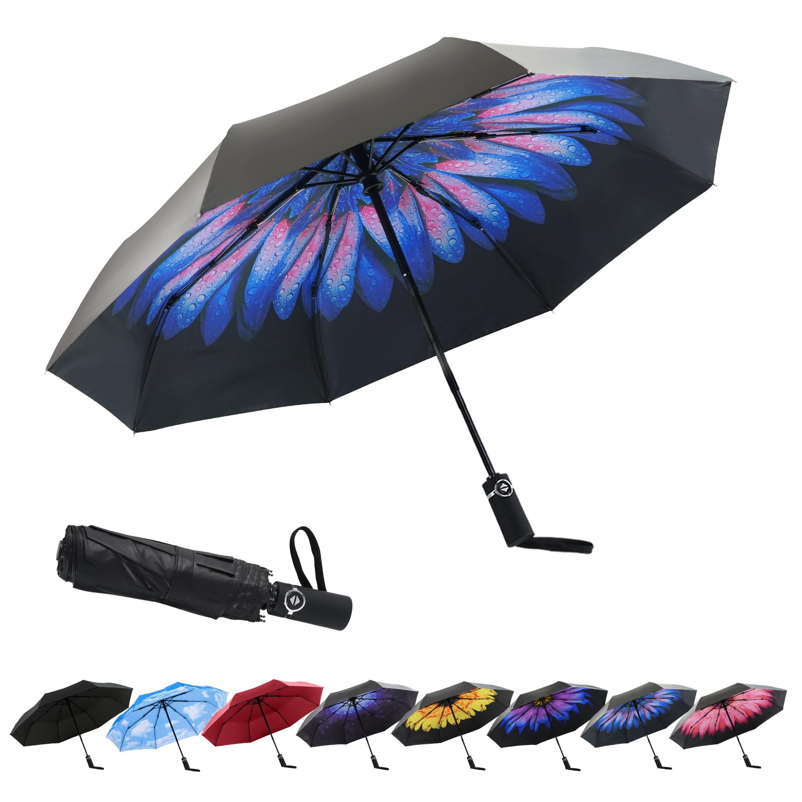 SY COMPACT Automatic Windproof Umbrellas Travel Strong Umbrella for Rain and Sun Protection Small Umbrella UV Blocking for Women and Men (Lucite)