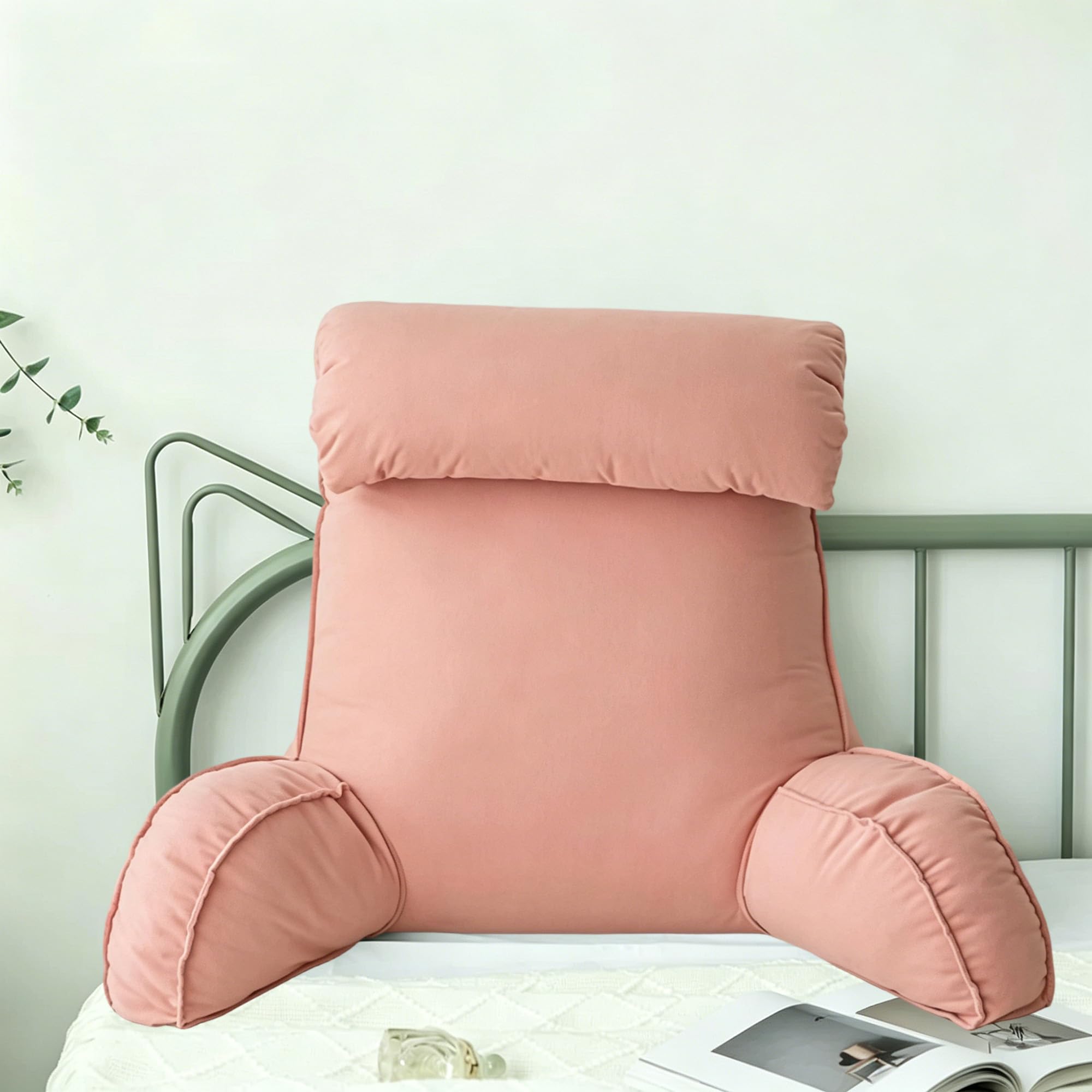 Hruile Pink Reading Pillow With Arm Support, Cuddle Arm Back Pillow, Large Backrest Rest Cushion With Removable Cover, Lumbar Support Cushion For Reading Relaxing Watching (75×40×55Cm,)