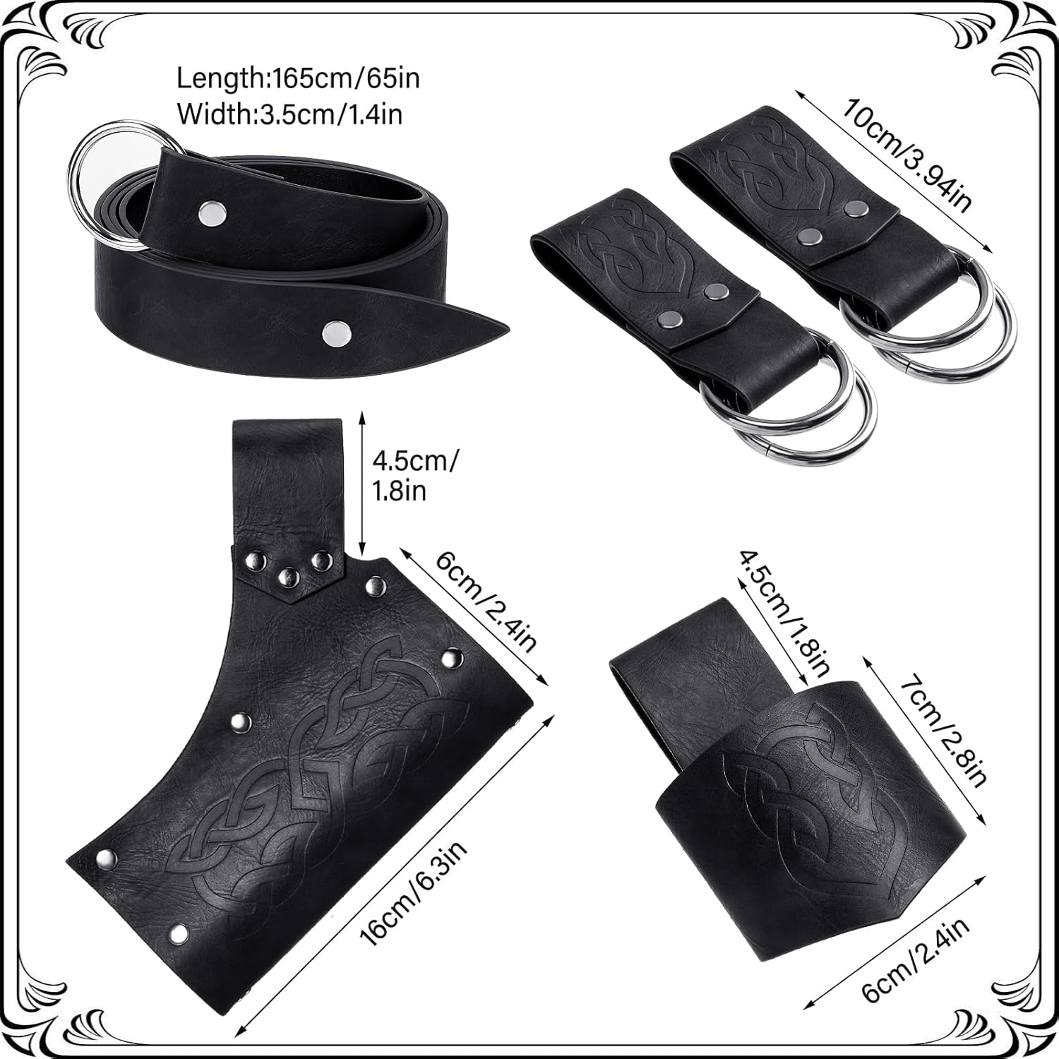 Ultrafun Renaissance Accessories Medieval Belt Skirt Hike Sword Frog Axe Holster for Halloween Knight Pirate Costume (Black) - Image 2