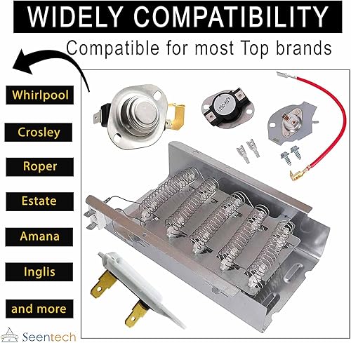 Miniatura 2 de 279838 Elemento de calefacción para secadora, fusible térmico 3392519, termostato de secadora 279816 397767 de Seentech, compatible con secadora