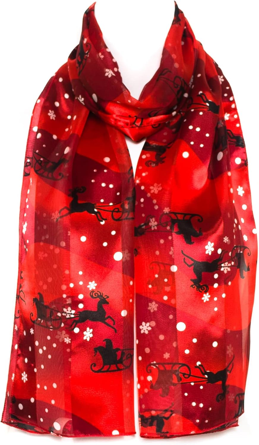 Hat To Socks Christmas Snowflakes Santa on Sleigh Chiffon Satin Scarf