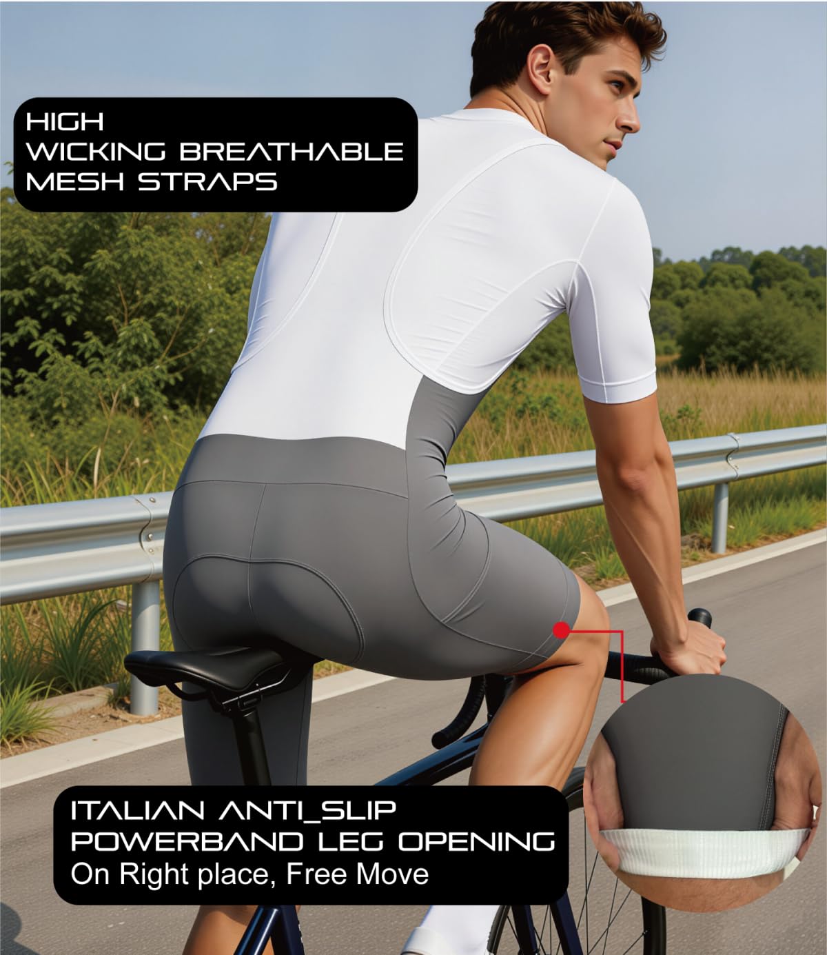 Cuissard de cyclisme rembourré homme accès salle de bain UPF50+
