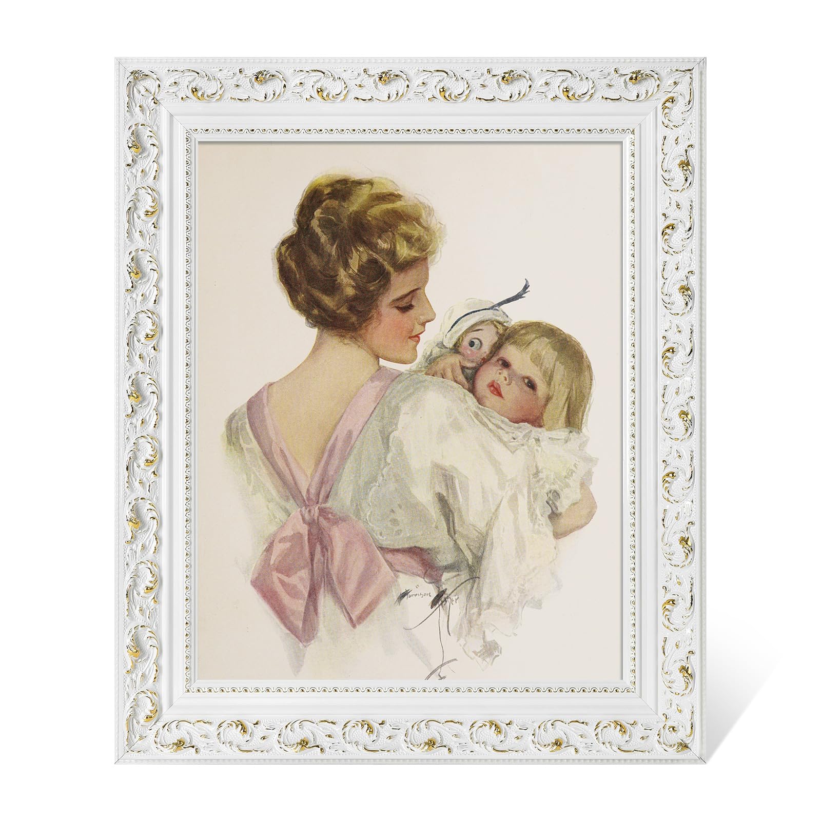 DIY Solid Wood Frame for 24x36 Canvas Paintings, 3" Wide Antique White Ornate Canvas Frame for Landscape Portrait Prints Posters (Empty Frame Only, No Plexiglass & Backing Board)