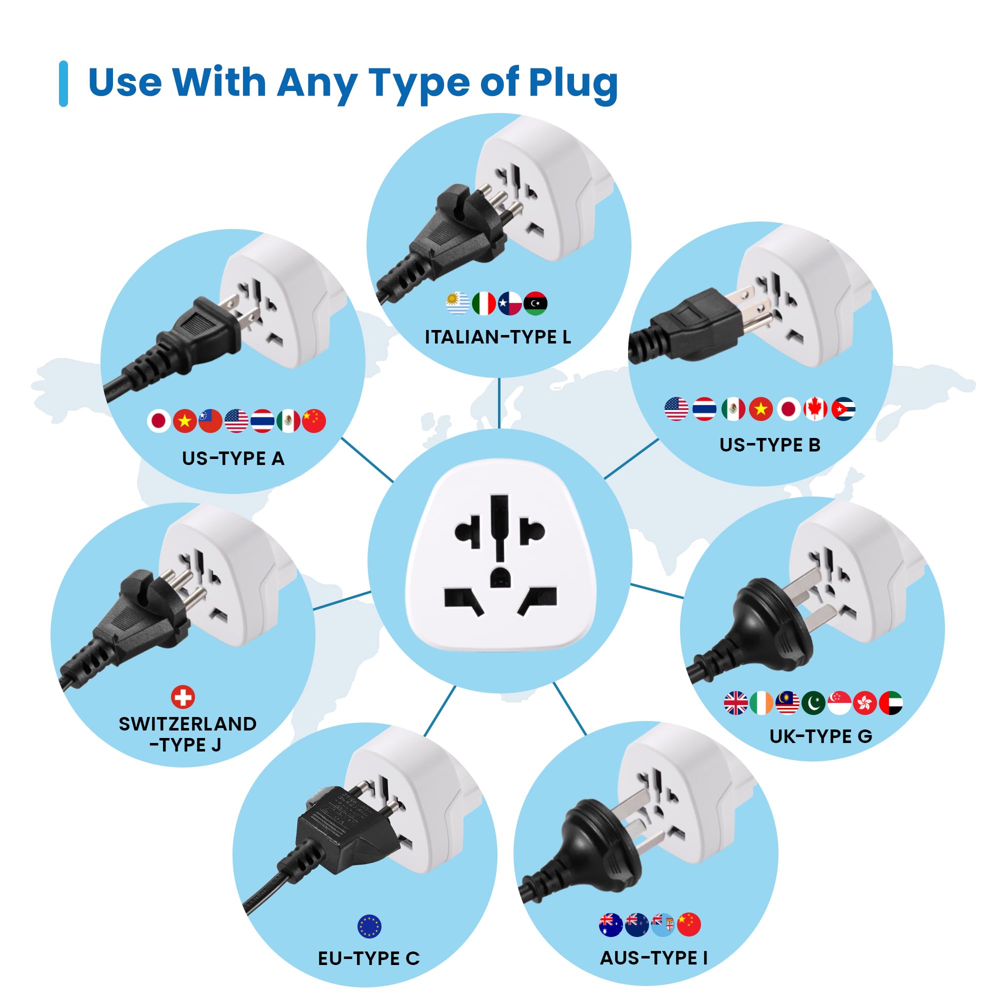 Adapter podróżny, Ewent adapter na świat do Europy, uniwersalny adapter ze świata do Europy, wtyczka z USA/UK/AUS/CHINA/Szwajcaria do gniazda Schuko (IT/ES/DE/UE), kompaktowa wtyczka podróżna