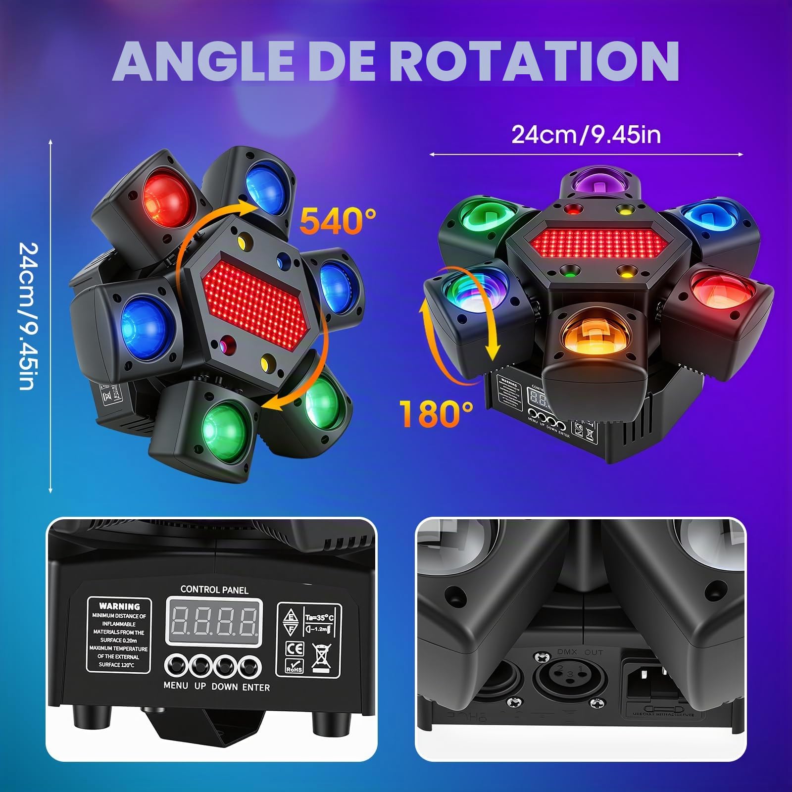 Lyre LED Moving Head 80W RGBW, Projecteur Lumière Disco avec Télécommande, 6 Bras Lumineux + Effet Oeil d'abeille, DMX512 pour DJ Bar Mariage Soirée