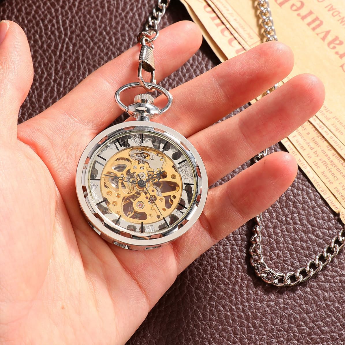 Baluue Reloj de Bolsillo y Diseño Hueco de Aleación Plateada Mecánico Vintage Cuerda Manual Elegante y Portátil para Hombre y Mujer para Hombre y Mujer