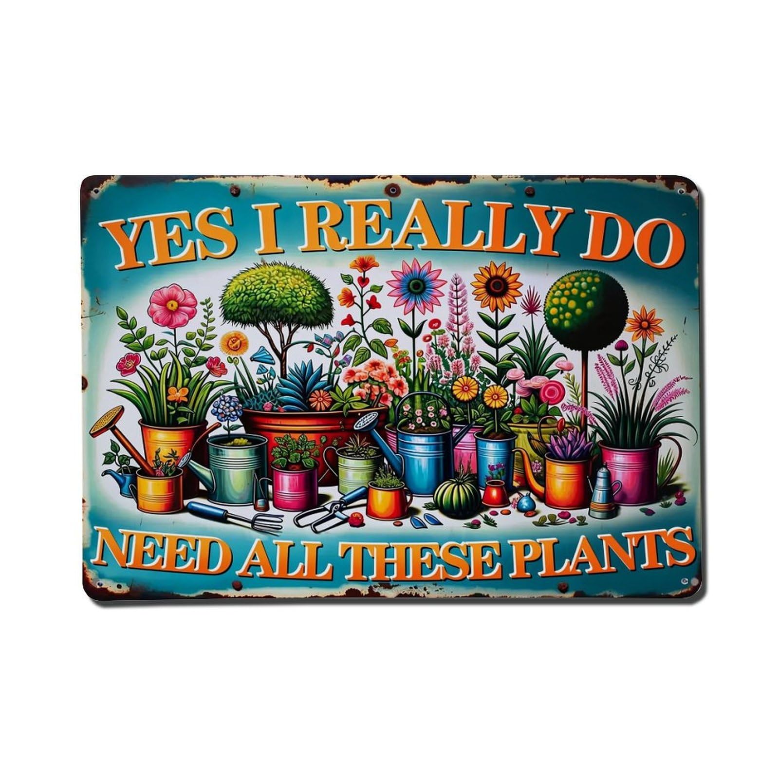 Colorful Garden Plants In Pots Retro Metal Tin Sign, Vintage Metal Poster for Home, Gaming Room, Studio Workshop,Bar,Garage Wall Art Decor 8x12 Inch