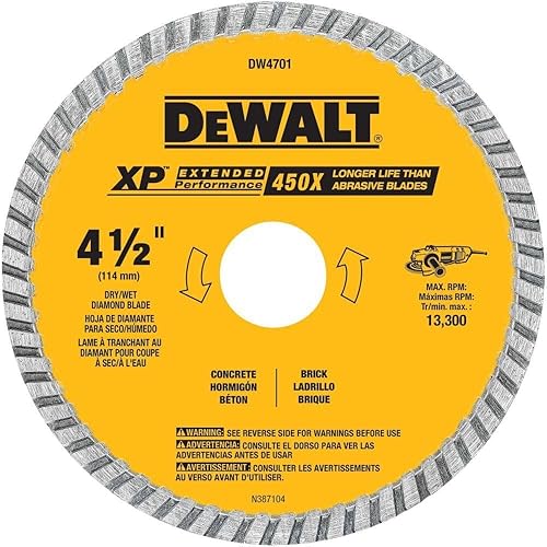 DEWALT Hoja de diamante corte seco o húmedo borde continuo cenador de 78 pulgadas 4-12 pulgadas DW4701