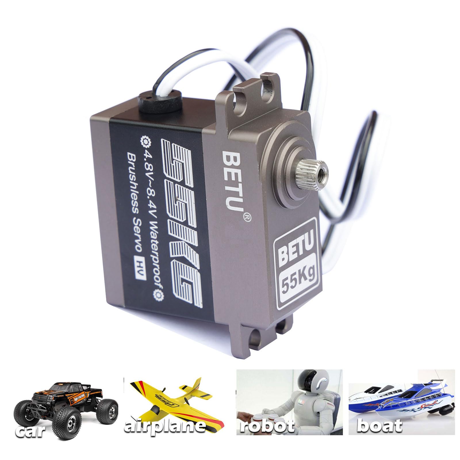 BETU Servo sin escobillas de 55 kg, resistente al agua y servo de alta velocidad, servo RC compatible con 1/5,1/6, 1/8, 1/10 RC coche/robot/barco/avión