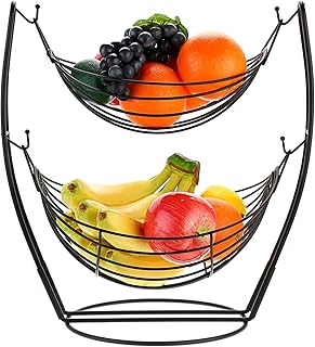 IGNPION 2-poziomowy hamak stojak do przechowywania owoców duża pojemność miski na owoce dekoracyjny blat owoce koszyk ekspozycyjny warzywa przekąski uchwyt na owoce stojak miski na owoce, czarny