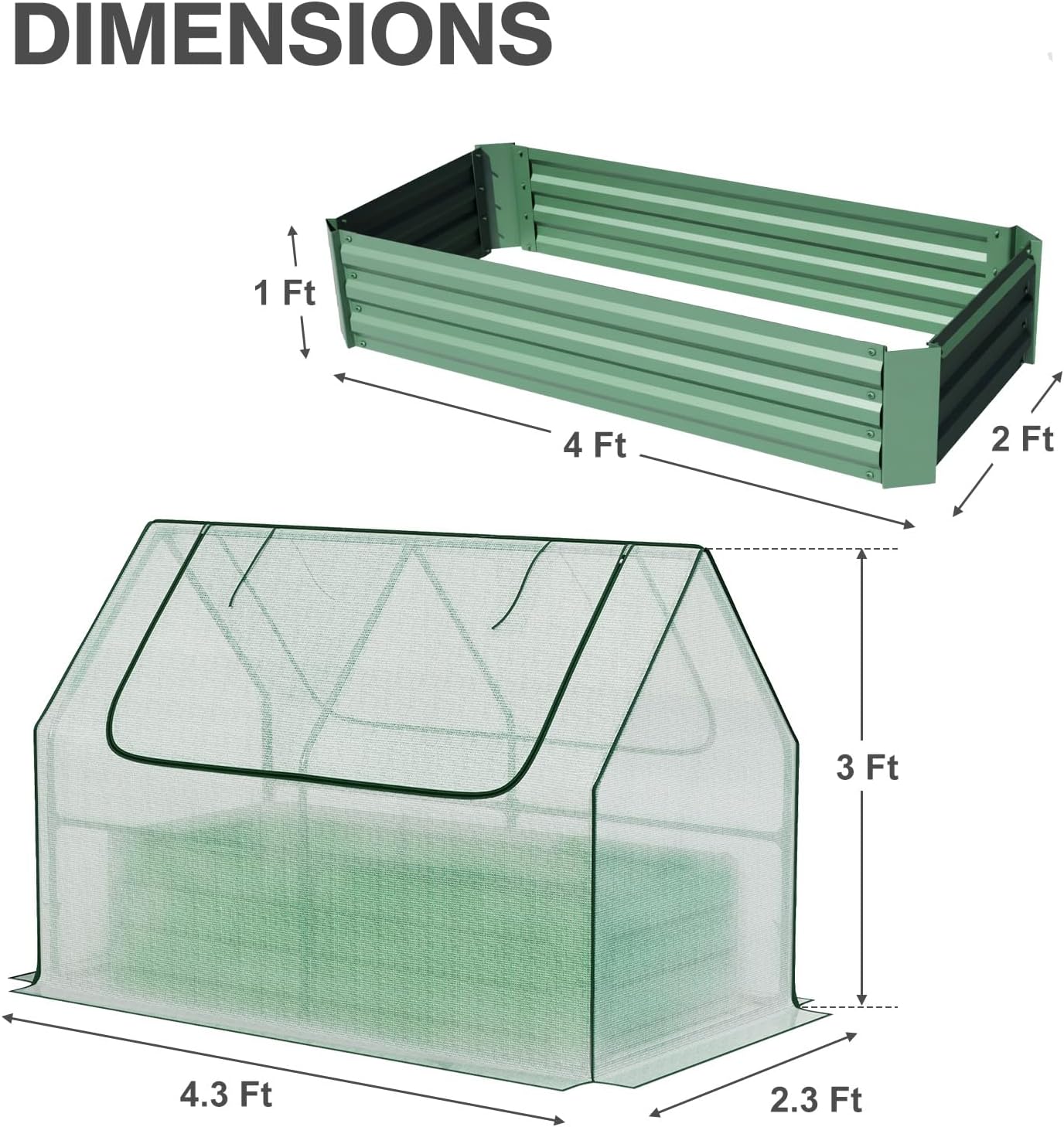 Aoodor Raised Garden Bed Kit, 4x2x1 FT Galvanized Planter Box with PE Cover, Screen Windows for Gardening, White