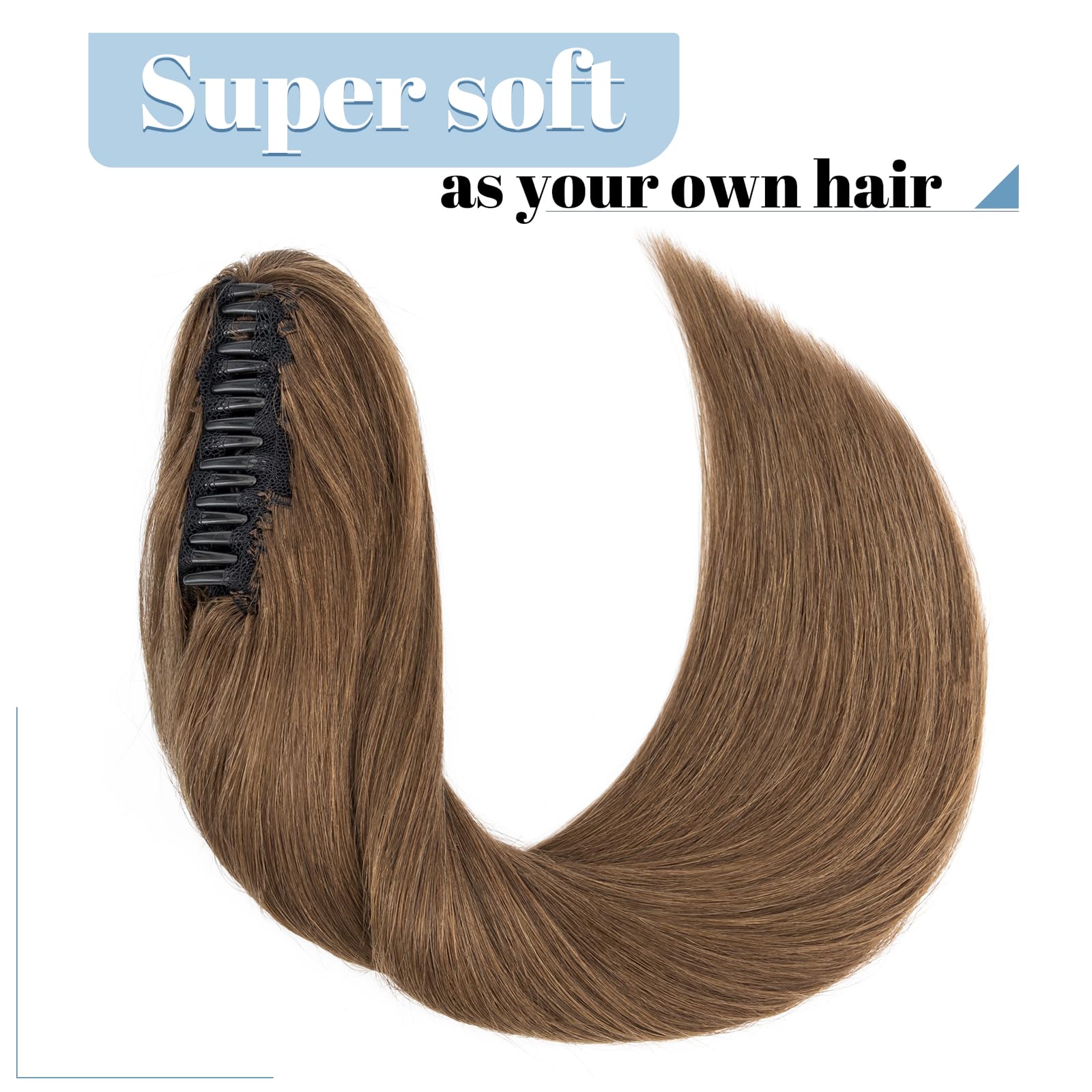 SEGO Coda di Cavallo Capelli Veri Clip Pinza Extension Ponytail Naturale Remy Human Hair Umani Lisci 40cm Fascia Unica 105g - # Castano Cioccolato