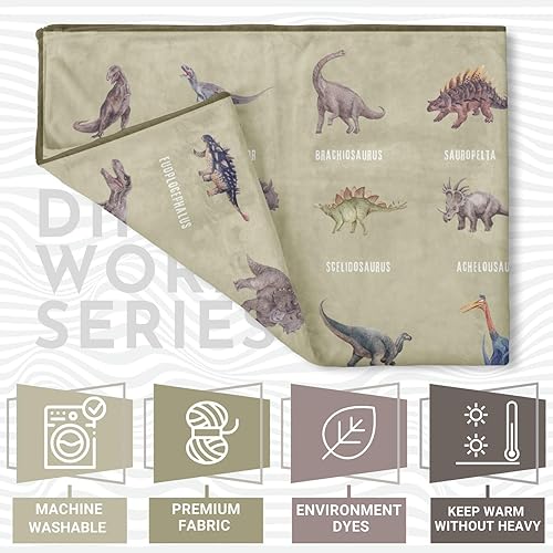Miniatura 5 de Manta de dinosaurio para niños y adultos, bonita manta de forro polar verde salvia para niños pequeños y niñas, manta suave y cálida de dinosaurio
