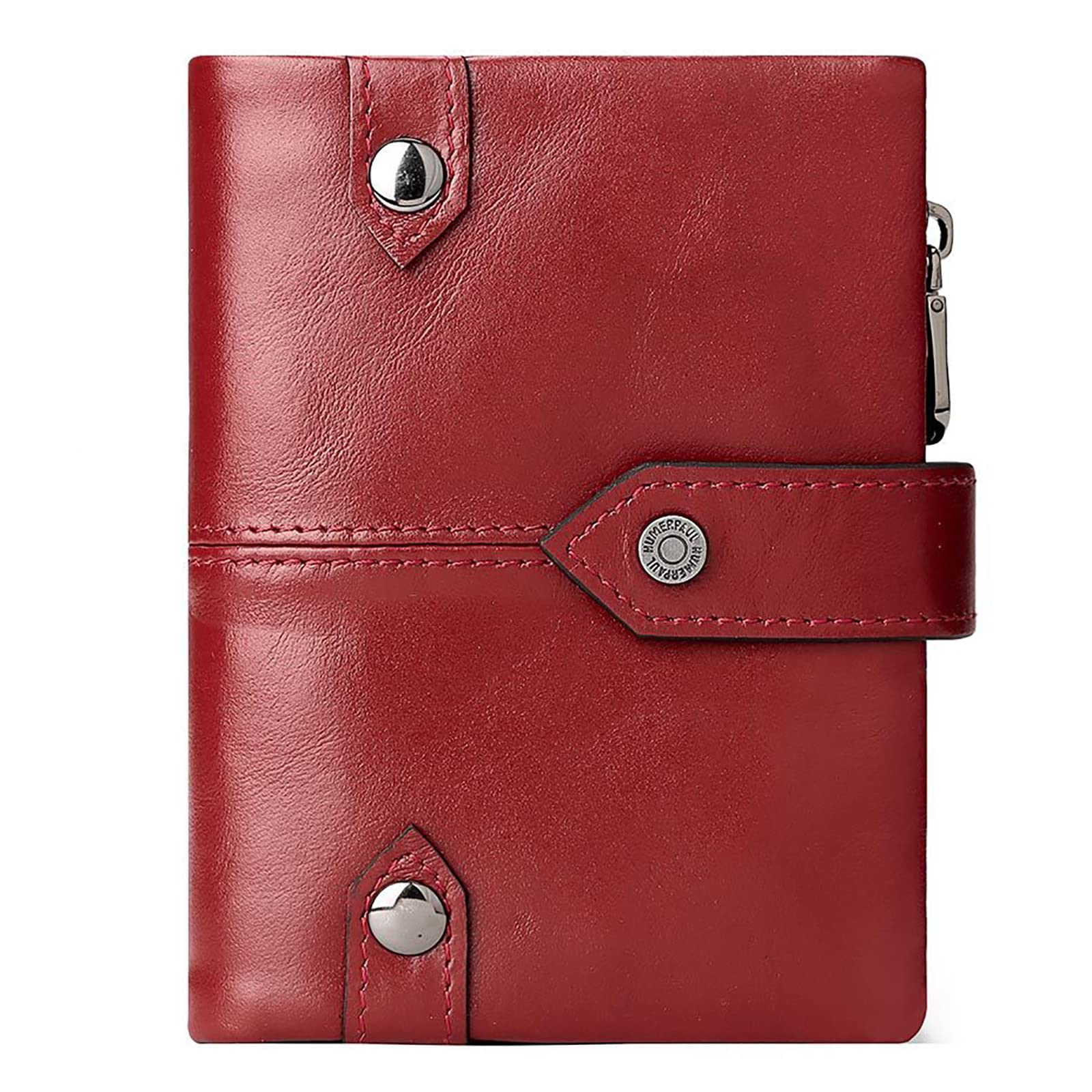 Portfele, Męskie portfele skórzane, smukła saszetka na monety i kieszeń zapinana zamek, etui karty kredytowe, skóra naturalna(Red)