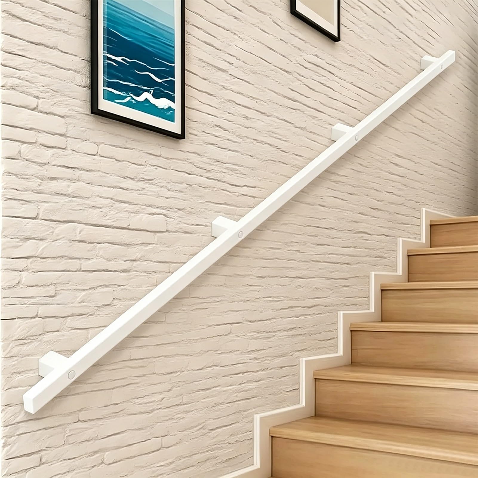 Drsyffsup One Color 30Cm-600Cm Long Staircase Handrail Banister For Indoor And Outdoor, White Metal Square Pipe Stair Railing Wall Balustrade Foot Rail Support Rod(3Ft/90Cm)