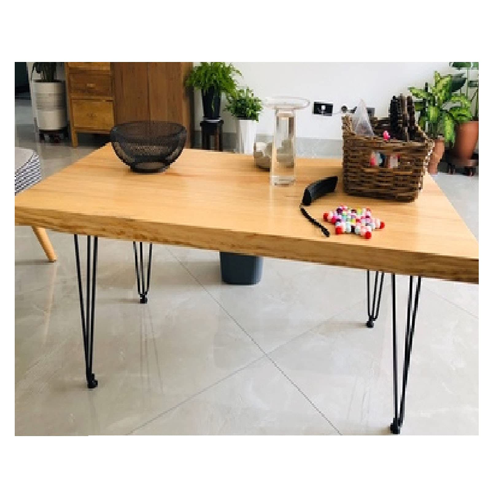 4 Piezas Patas de Muebles Three Rod Horquilla Metal Hierro Apoyo Escritorio Mesa Pies Negro,con Tornillos y Bases Protectoras Bricolaje para Mesa Café(Size:50cm/19.6in)