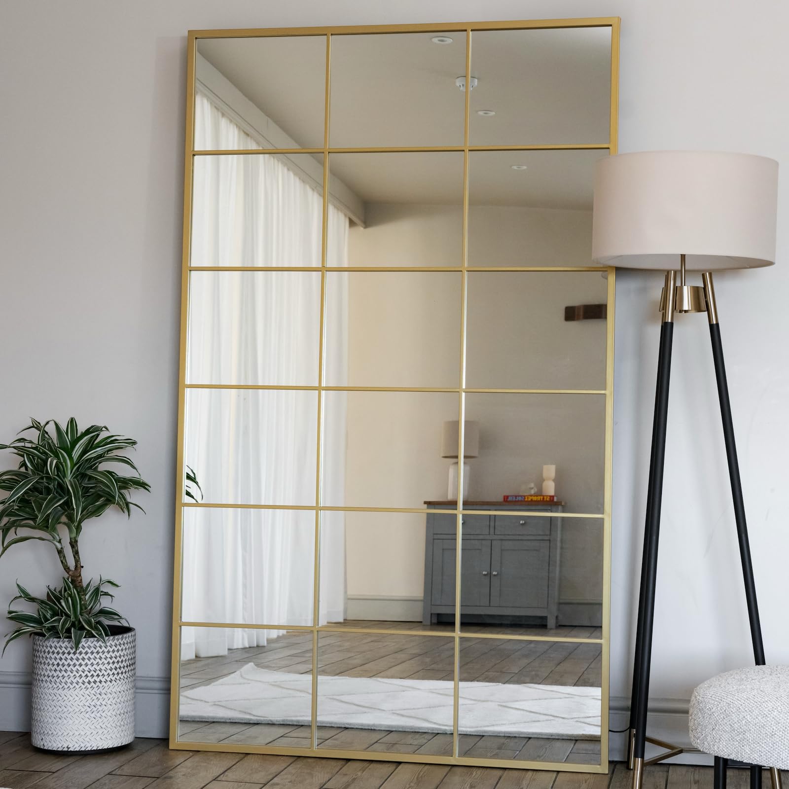 Jobu | Full Length Gold Mirror - 180cm x 90cm home | Large Rectangle Modern Wall & Standing Mirror with Lattice Design for Bathroom, Bedroom, or Hallway | Kyo