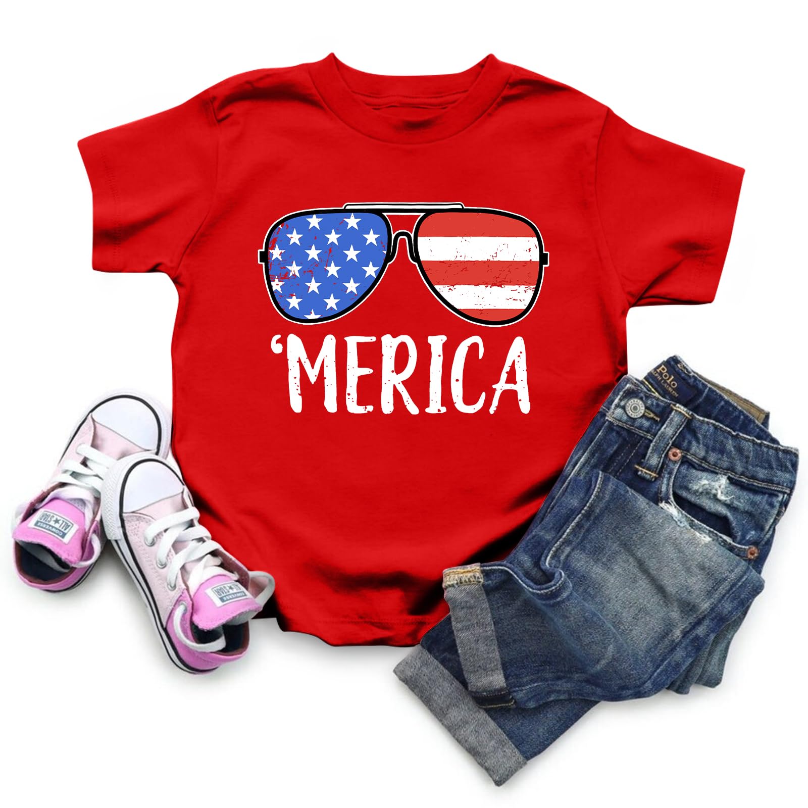 CAZYCHILD American Flag T-Shirt for Toddler Sunglass Graphic Tee 4th of July Shirt Kids Patriotic Boys Girls USA Tops