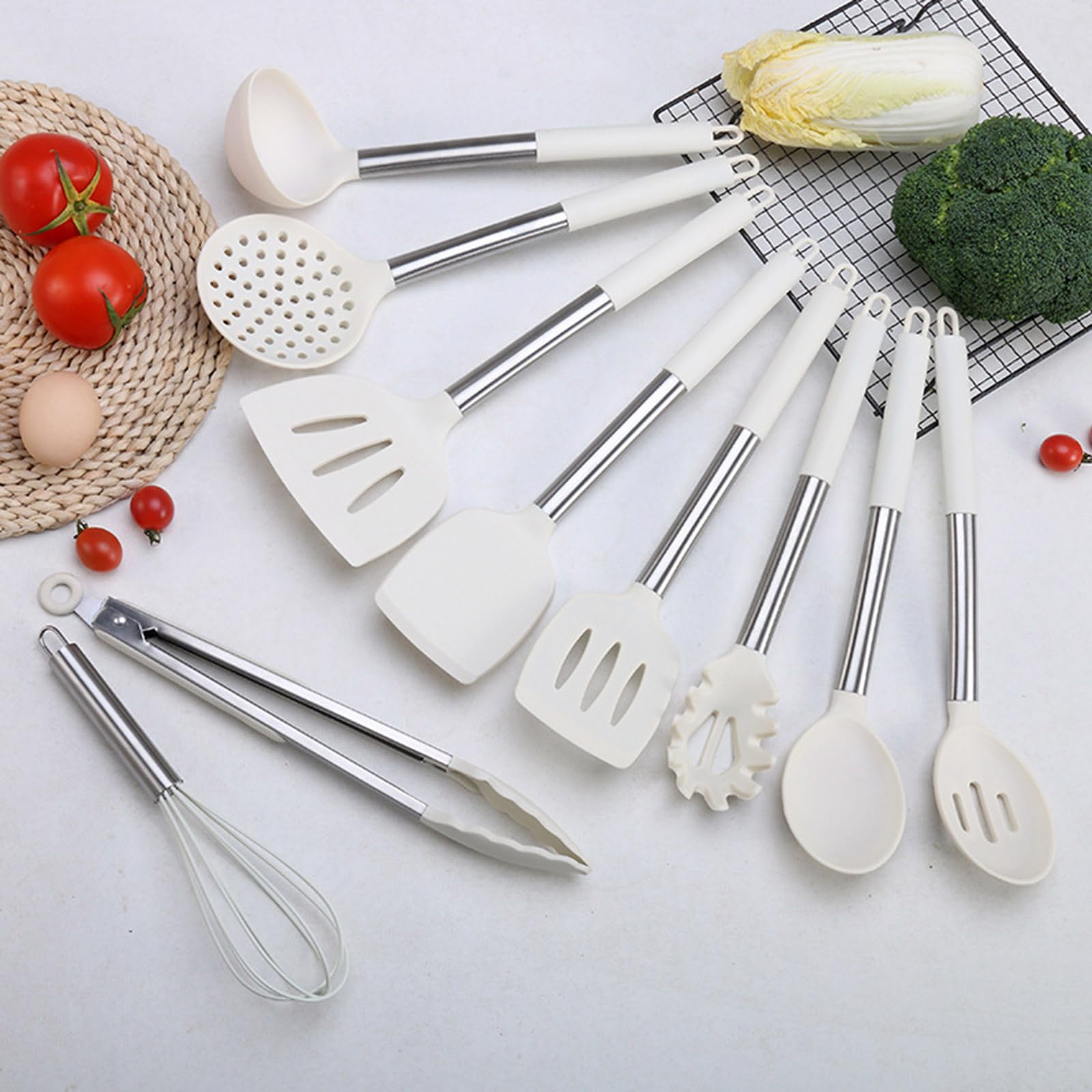 Juego de utensilios de cocina, utensilios de cocina de silicona, juego de espátula de con mango de acero inoxidable, juego de utensilios antiadherentes, herramientas y gadgets de cocina,44PCS