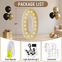 Vista 2 de Números de marquesina de 5 pies de alto, números grandes iluminados 0 para 40, 50, 60 cumpleaños, decoración de fiesta de cumpleaños para hombres