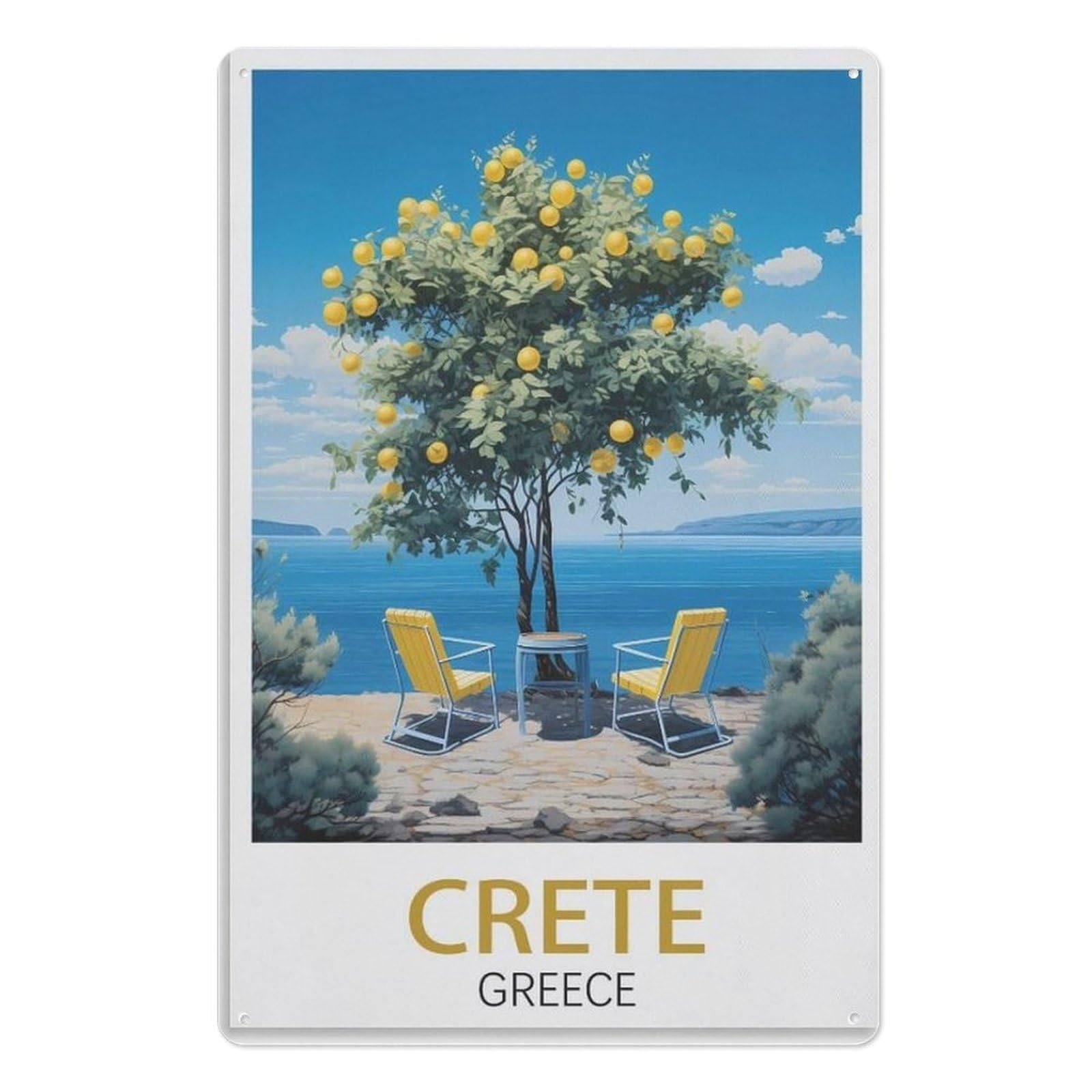 Retro Decor Metal Tin Poster Art Wall Sign Retro Vintage Style Metal Tin Sign，Crete Greece 15x30cm（6x12 inch）AA-824
