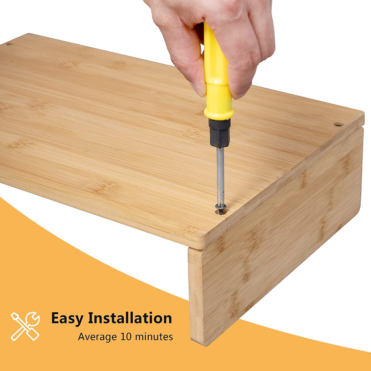 WELL WENG Bamboo Dual Monitor Stand Riser, 3 Shelf Screen Laptop Stand