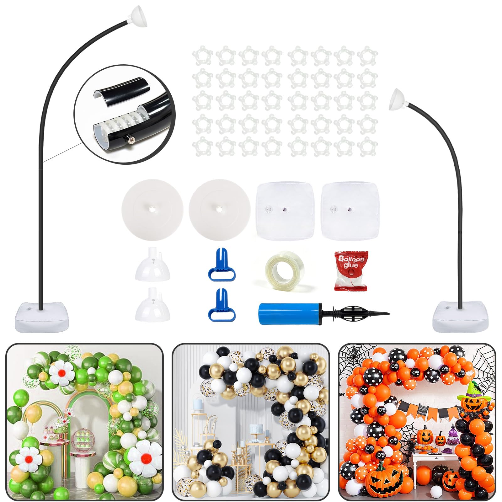 Half Balloon Arch Stand Kit for Floor fit Wedding, Birthday Party, Black
