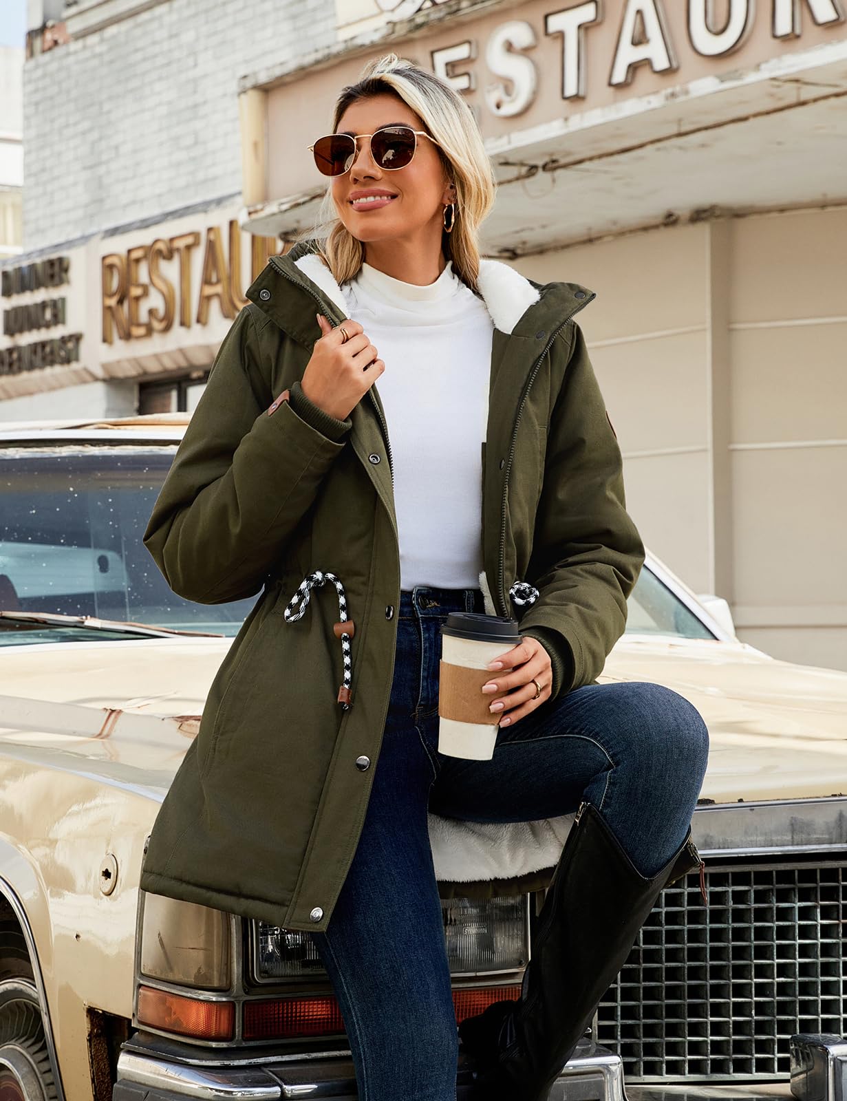 TOMEEK Abrigo Mujer Parka Largo con Capucha Chaqueta Mujer Invierno de Piel Gruesa con Bolsillos Térmica Cremallera Abrigos Cazadora Cálido Parkas Mujer Invierno