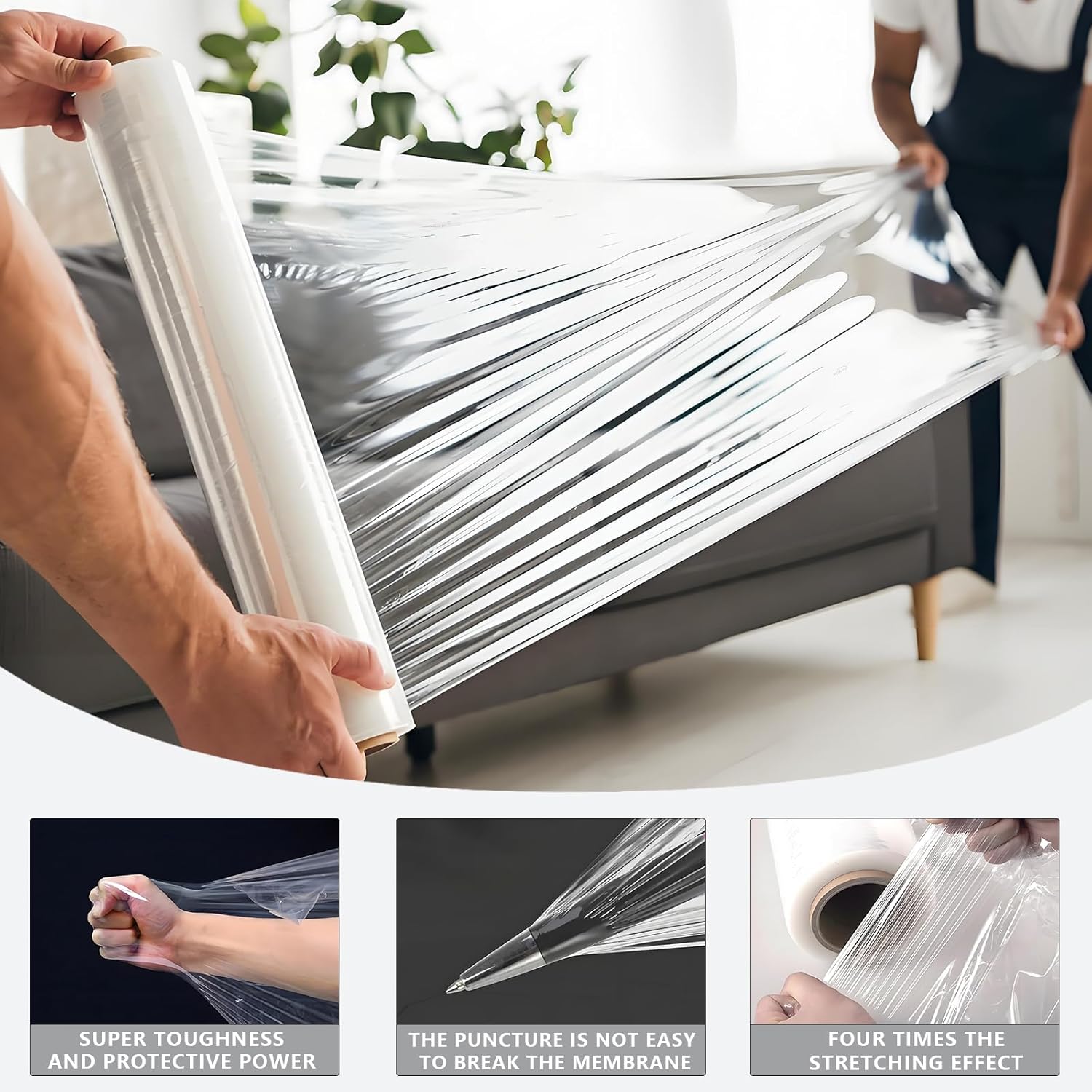 2 Rolls Heavy Duty Stretch Wrap - 18" x 2000 FT, 80 Gauge Clear Shrink Wrap Roll, Commercial Grade Plastic Wrap for Moving & Packing, Stretch Shrink Film for Storage, Pallet Wrapping & Shipping