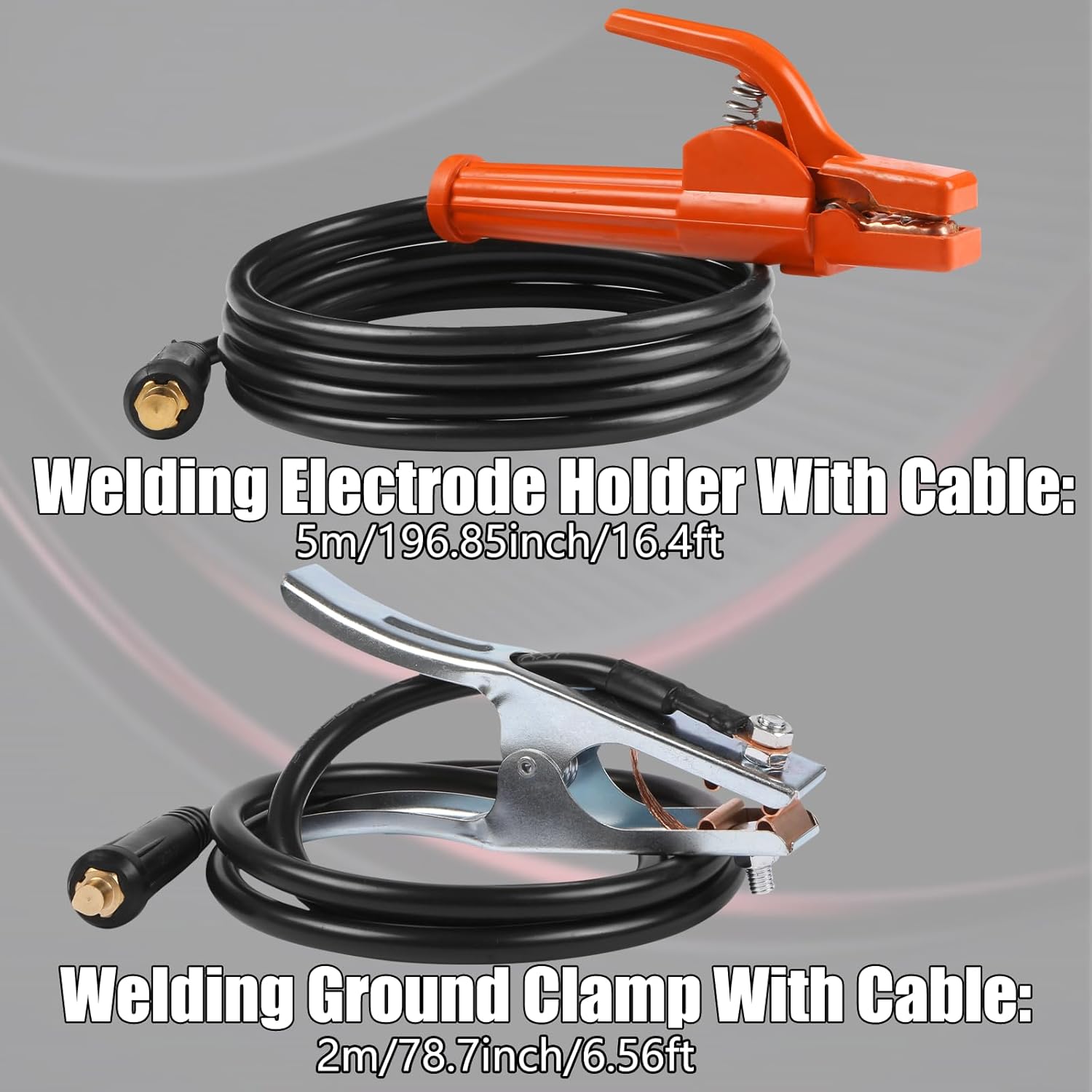 Welding Electrode Holder,Welding Ground Clamp, With cable 25mm ² 6.56+16.4FT, Ultra Long Cable, Dinse 35-50 Connector, Anti Scald And Anti slip handle, Suitable For Welding machine (2+5meter)