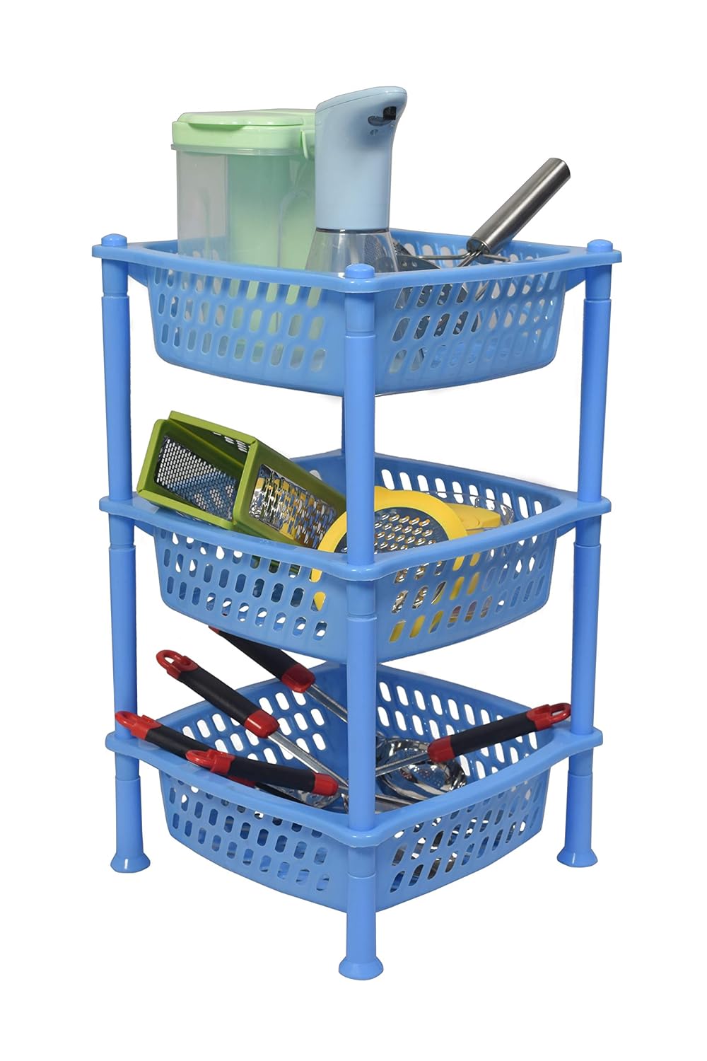 Kshavi 3 Layer Kitchen Trolley Multipurpose Storage Basket Rack for