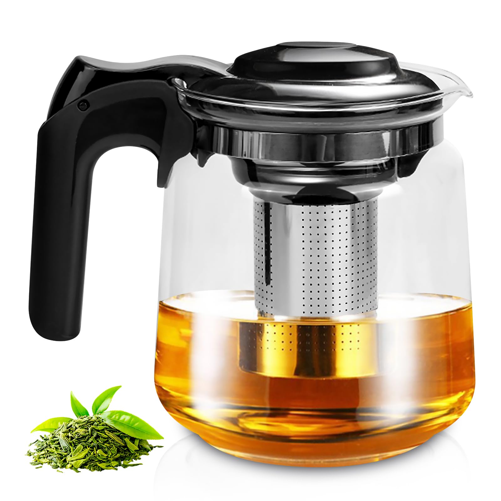 Teekanne Glas Mit Siebeinsatz 1300 ML, Teekanne Mit Siebeinsatz, teekanne Aus Glas Mit Deckel, Tee Kanne, Glasteekanne, Teapot, Teebereiter Für Losen Tee, Kräutertee Früchtetee