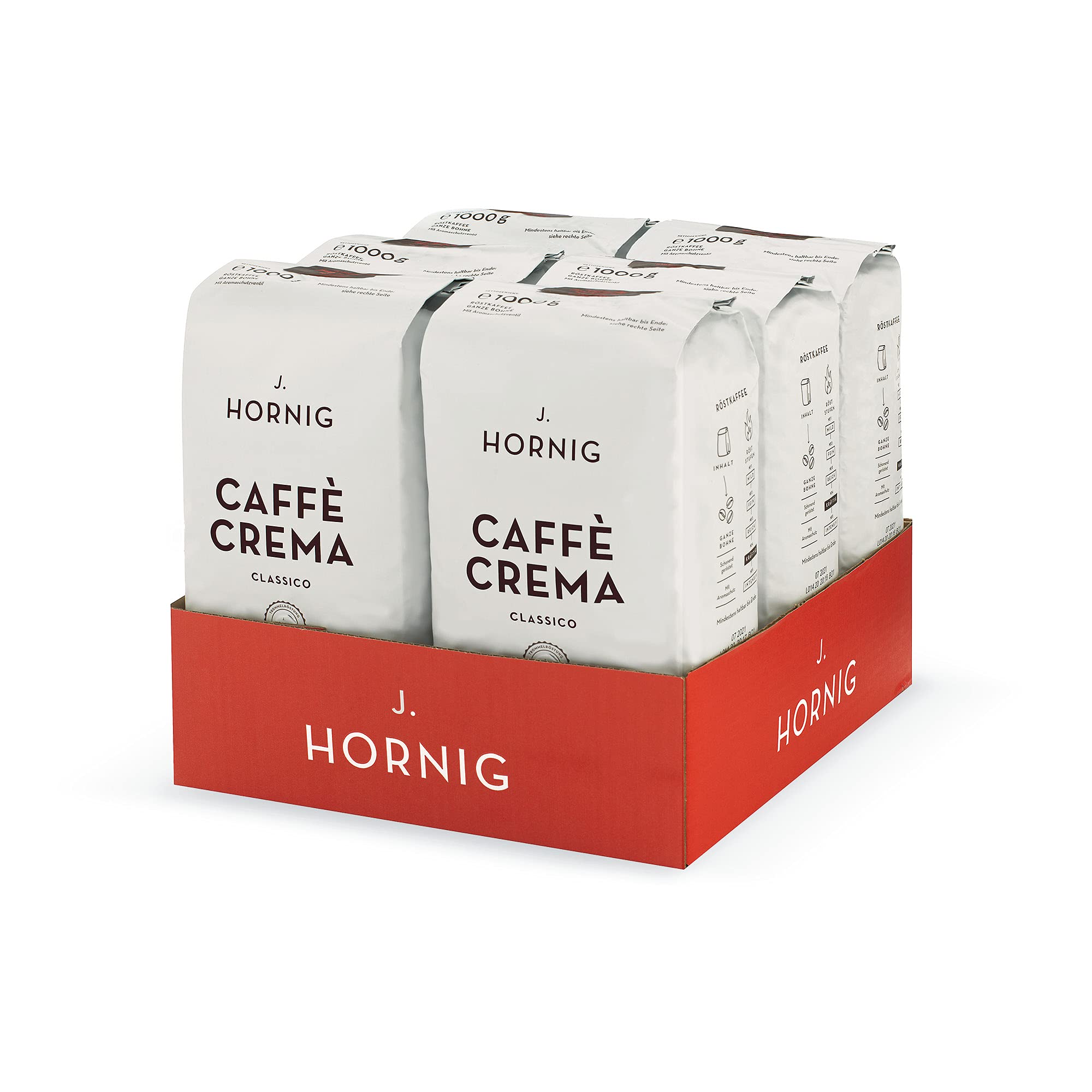 J. Hornig Kaffeebohnen Espresso, Caffè Crema Classico, 6x1kg Vorratspackung, Arabica & Robusta, säurearmer Kaffee mit nussig-schokoladigen Noten, Stärke 4/5