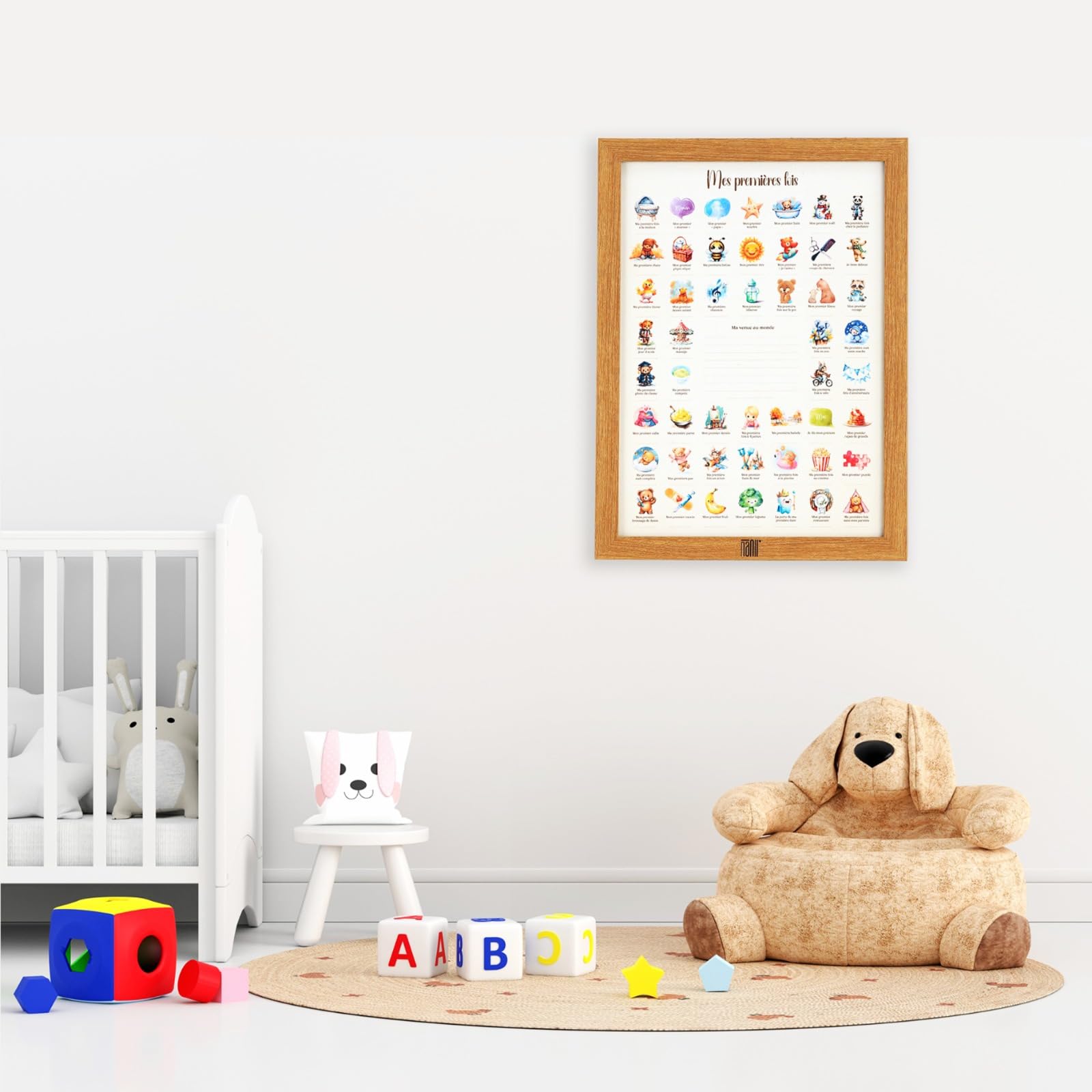 NANII Affiche Mes Premières Fois Bébé – Cadeau de Naissance Fille Garçon – Coffret Cadeau Baby Shower, Boîte Souvenir Parents, Femme Enceinte, Jeune Maman – Décoration Chambre Bébé