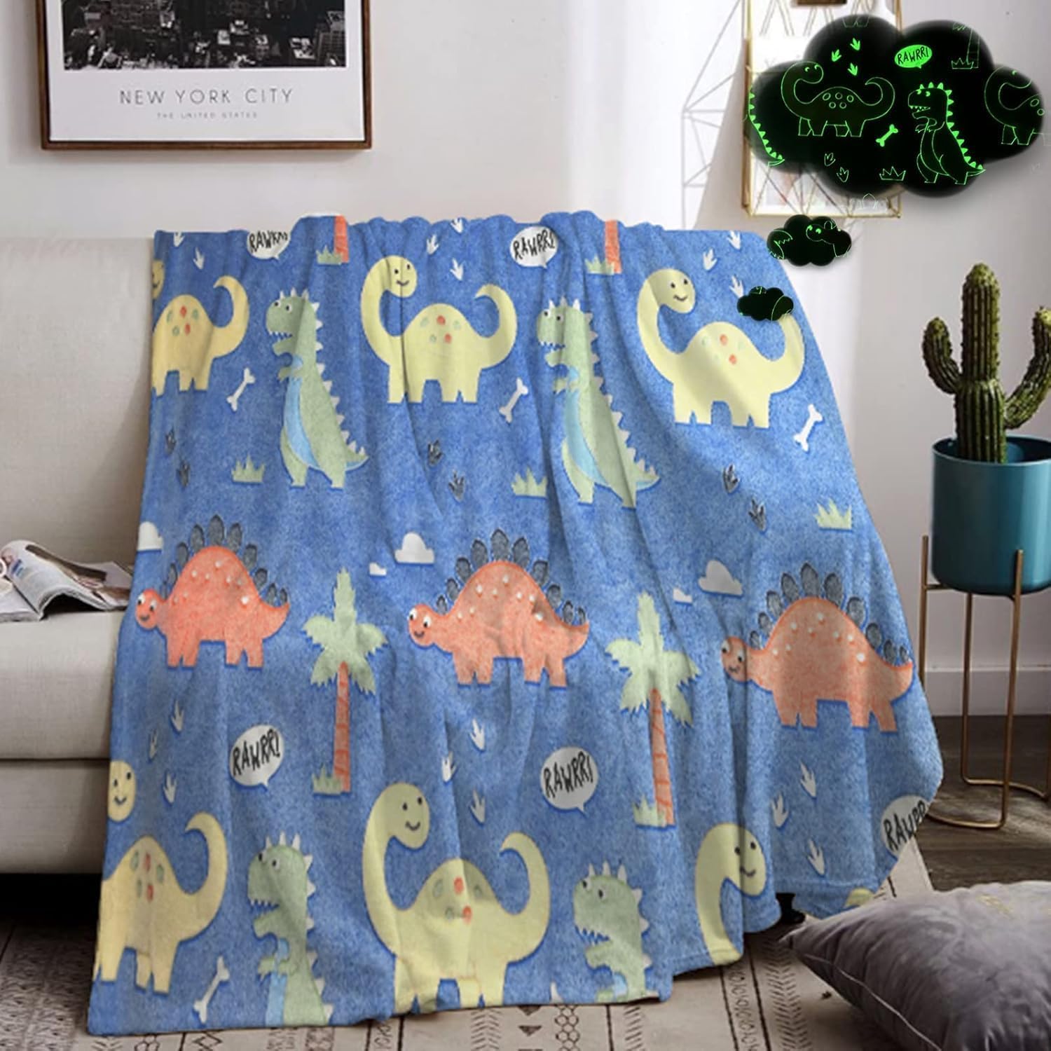 Manta luminosa en la oscuridad, Manta infantil de dinosaurio, Manta de unicornio para niños, Manta de Dinosaurio Que Brilla en la Oscuridad, para niños y niñas como regalo(dinosaurio-C,150 x 200 cm)