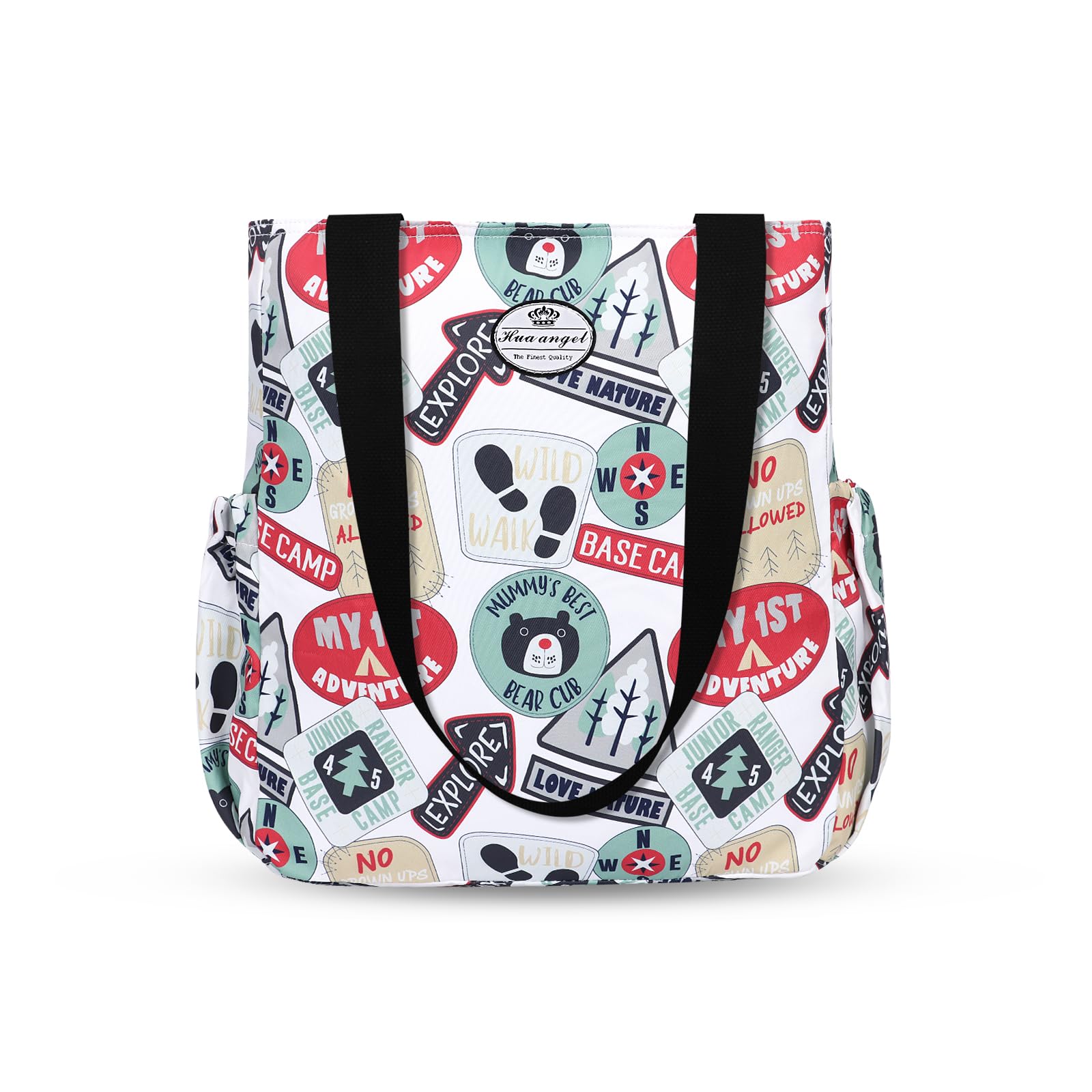 HUA ANGEL Floral Tote Bag - Casual Shoulder Bag Daily Tote Bag with Zipper Gym Travel Shopping Work Handbag for Women