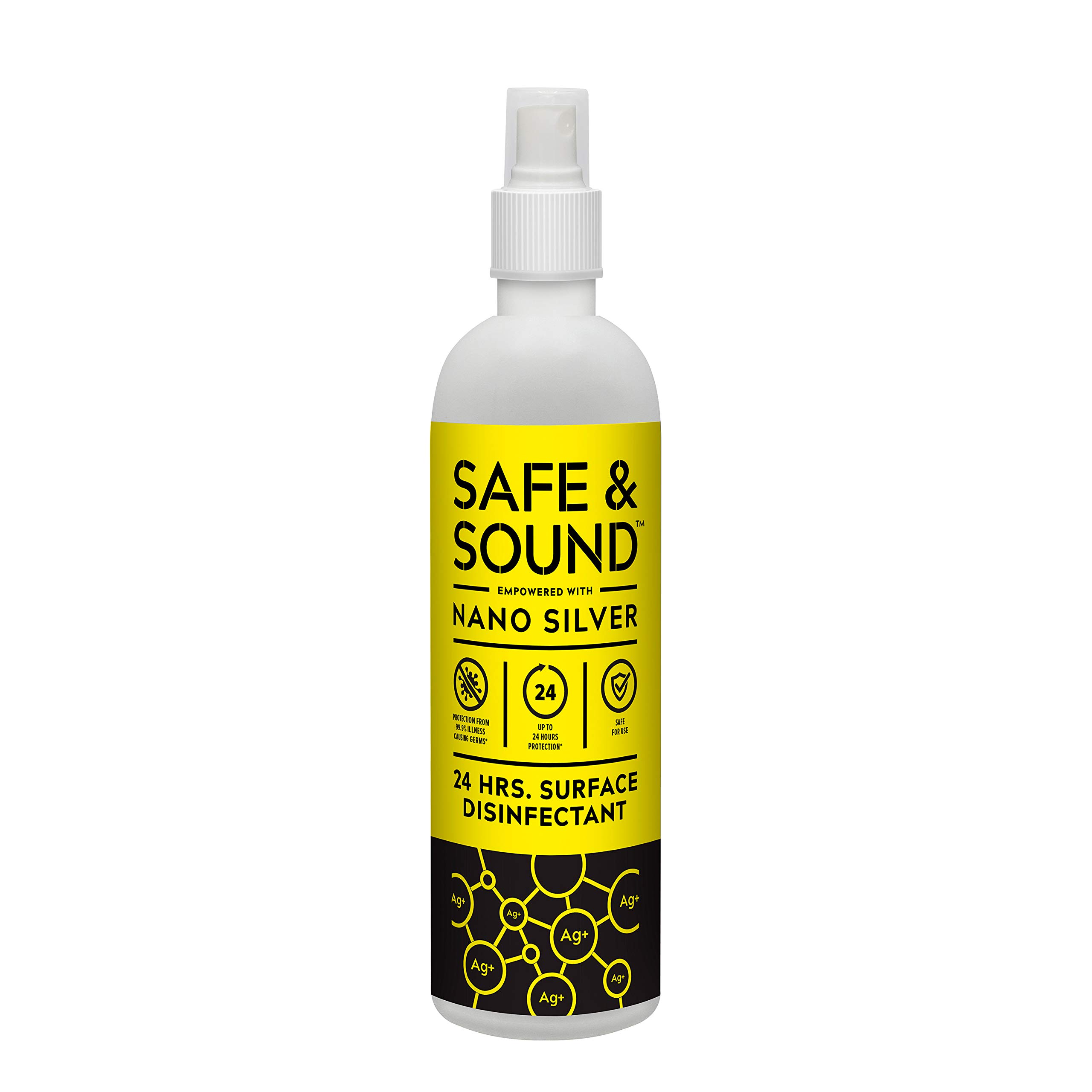 SAFE & SOUND 24Hours Surface Disinfectant Spray—Protect Upto 24Hrs — Nano Silver Techonology—NO GAS— Multipurpose cleaner, Instant Germ Kill for Hard & Soft Surfaces - 200 Ml